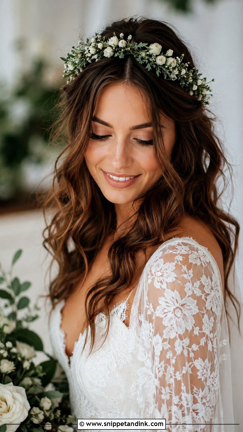 Boho Flower Crown Wedding Hair - Snippet and Ink - 20 Boho Wedding Hairstyles for Long Hair
