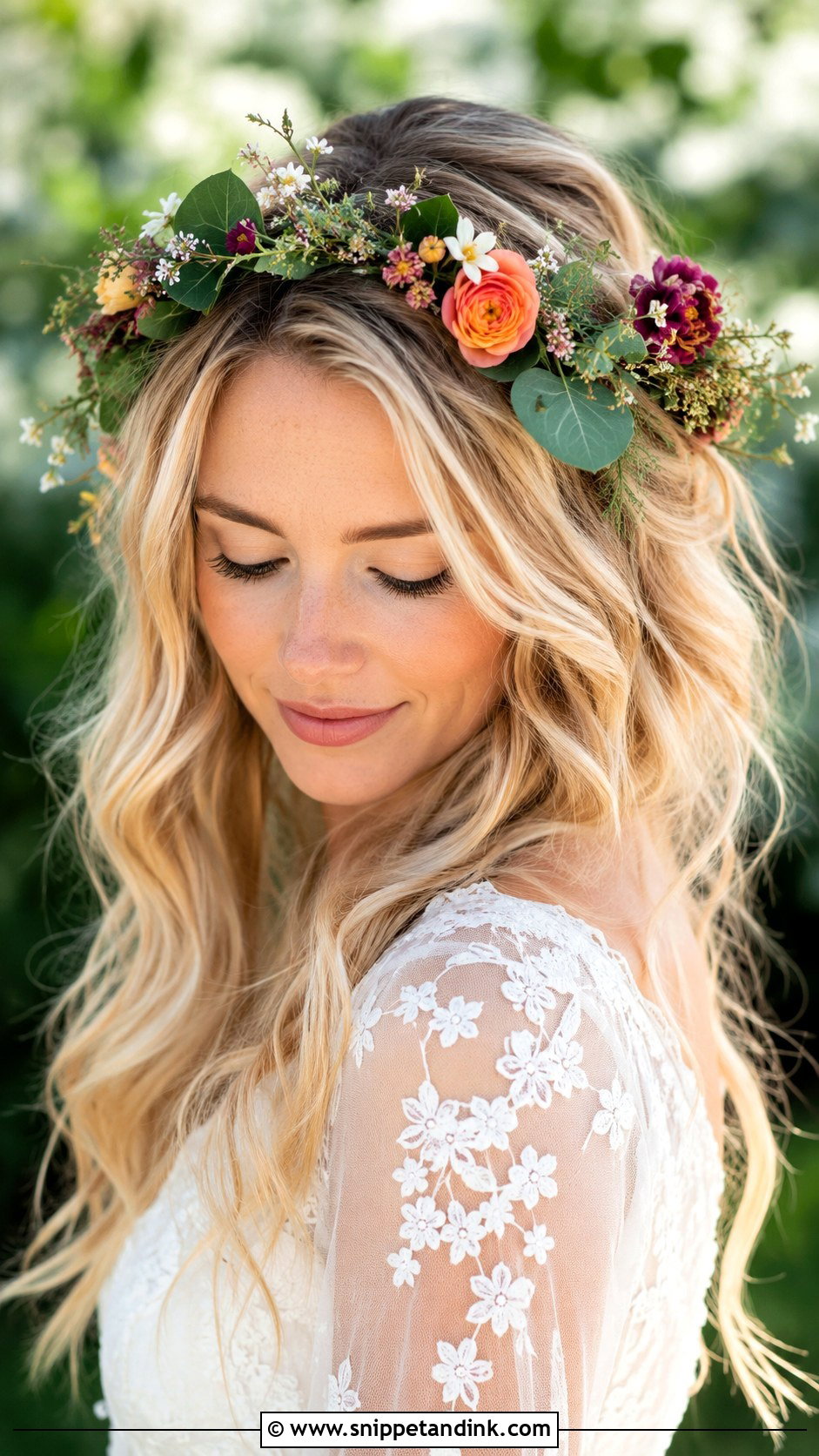 Boho Flower Crown Wedding Hairstyle - Snippet and Ink - 25 Boho Wedding Hairstyles