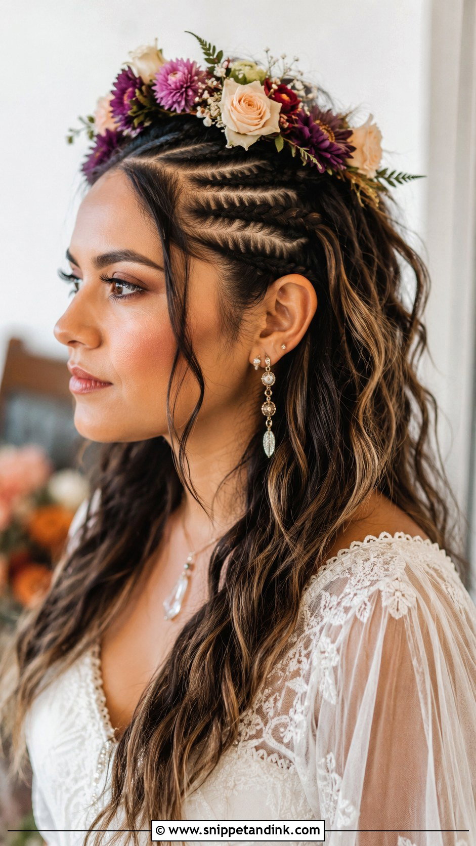 Boho Flower Crown With Feed In Braids - Snippet and Ink - 20 Flower Crown Wedding Hair Ideas