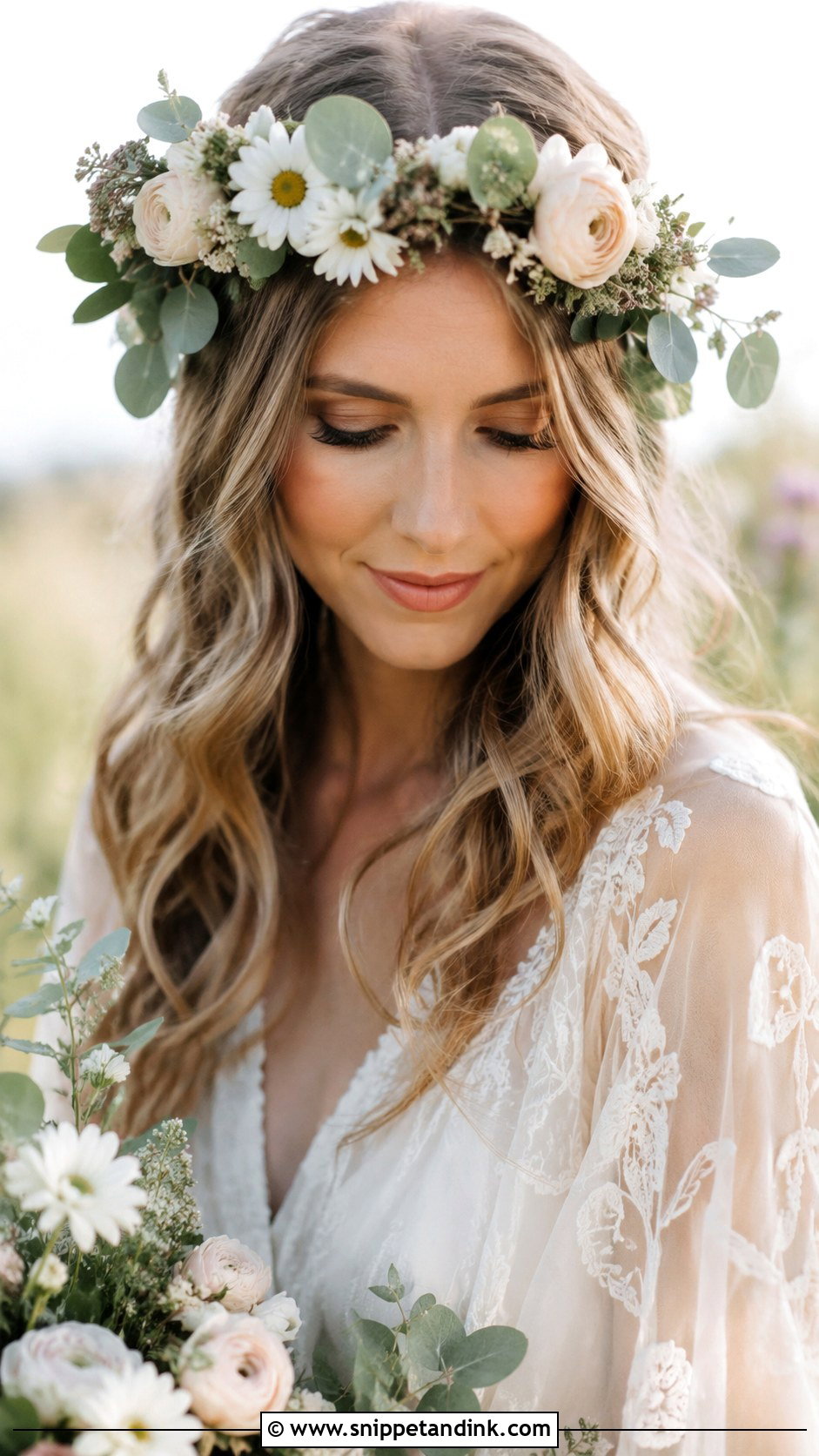 Boho Flower Crown With Wildflowers - Snippet and Ink - 20 Flowers in Hair for Wedding