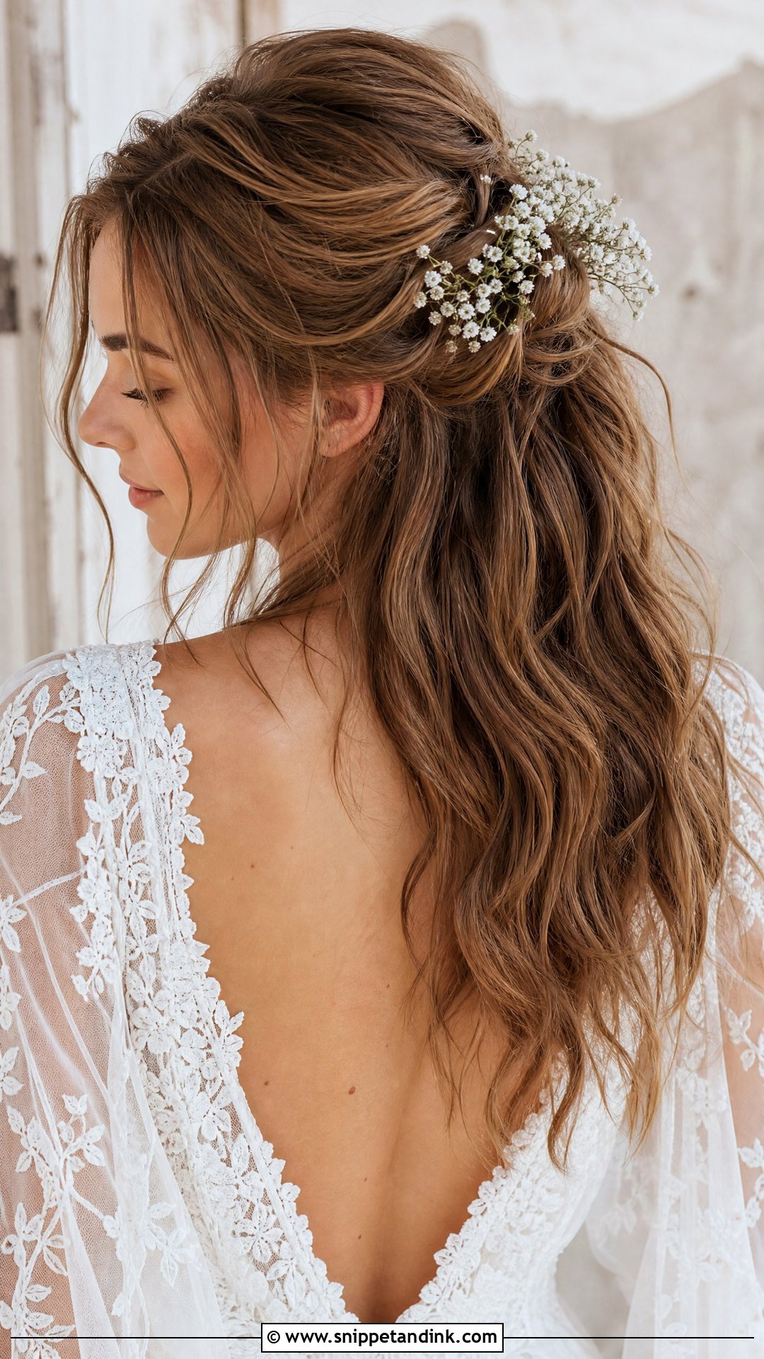 Boho Half Ponytail With Loose Waves - Snippet and Ink - 20 Half Ponytail Wedding Hairstyles