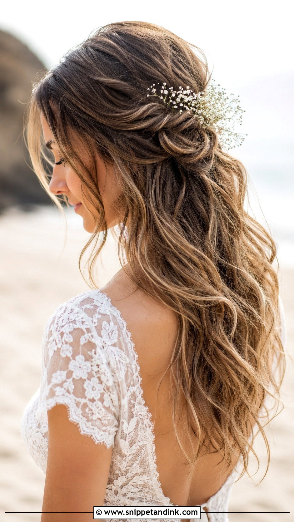 Boho Half Up Beach Bridal Hairstyle - Snippet and Ink - 25 Beach Bridal Hair Ideas