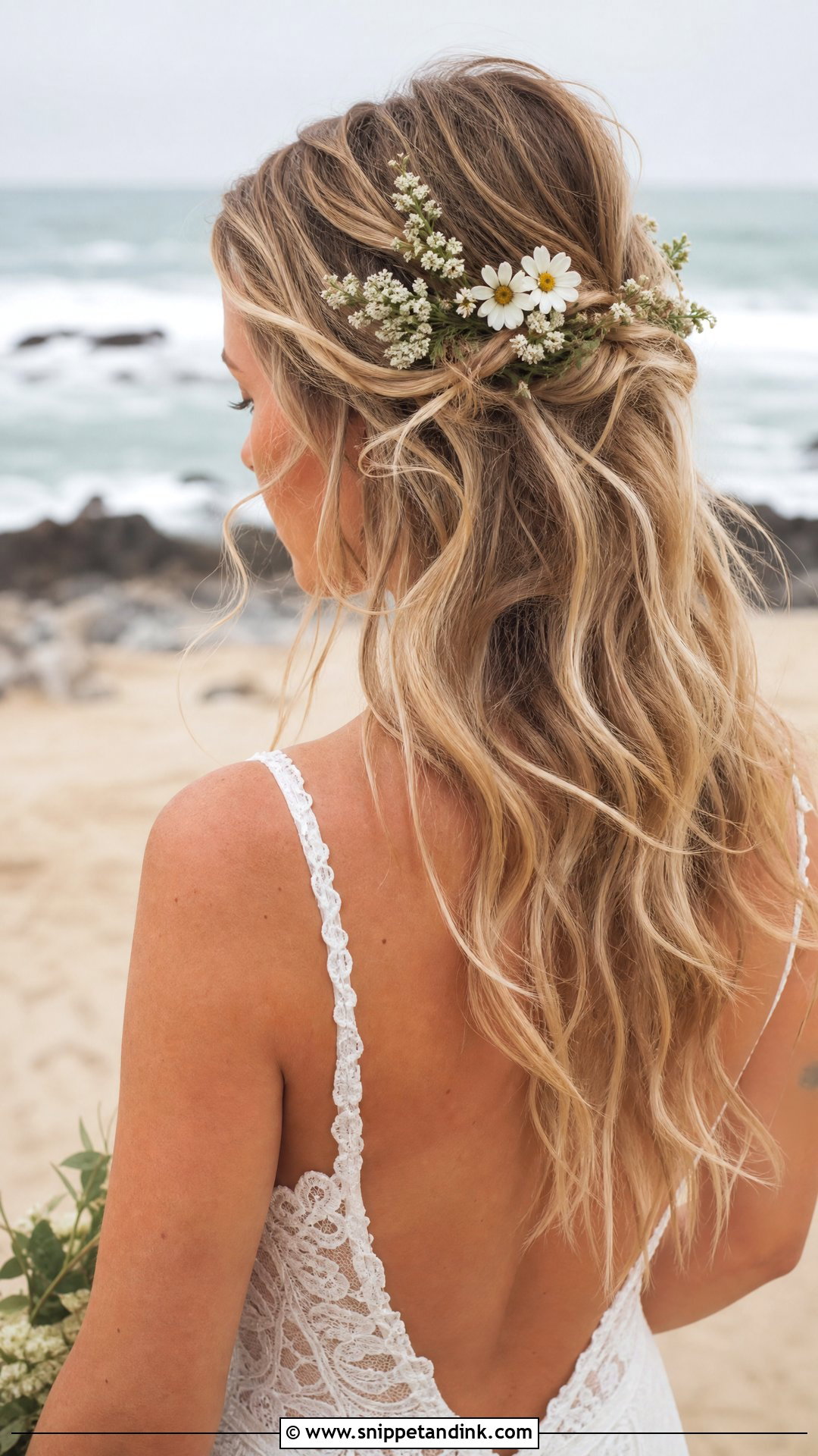 Boho Half Up Half Down Waves - Snippet and Ink - 20 Half-Up Half-Down Wedding Hair Bride Ideas
