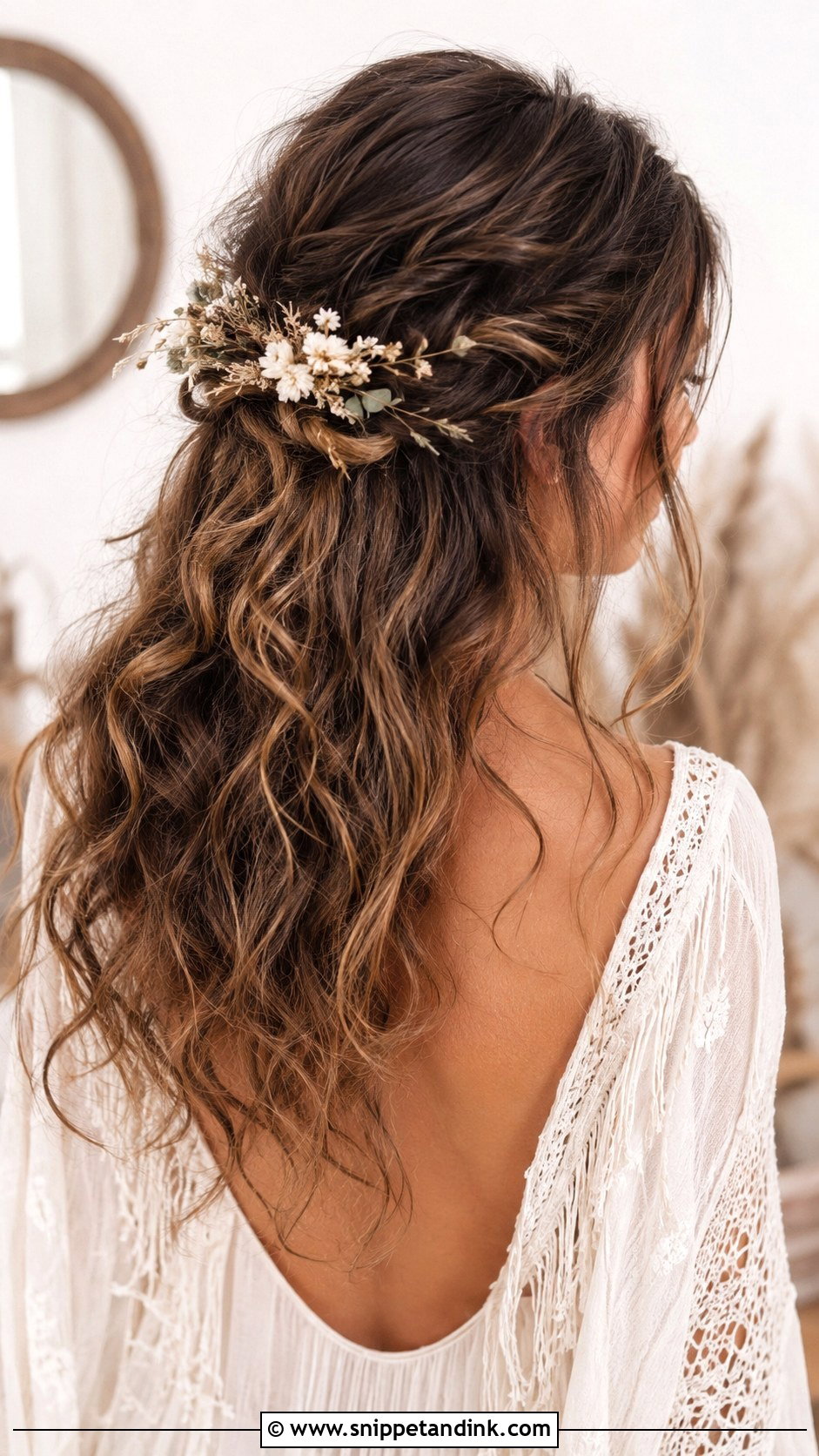 Boho Half Up Half Down Wedding Hair - Snippet and Ink - 25 Half-Up Half-Down Wedding Hair Tutorial Ideas