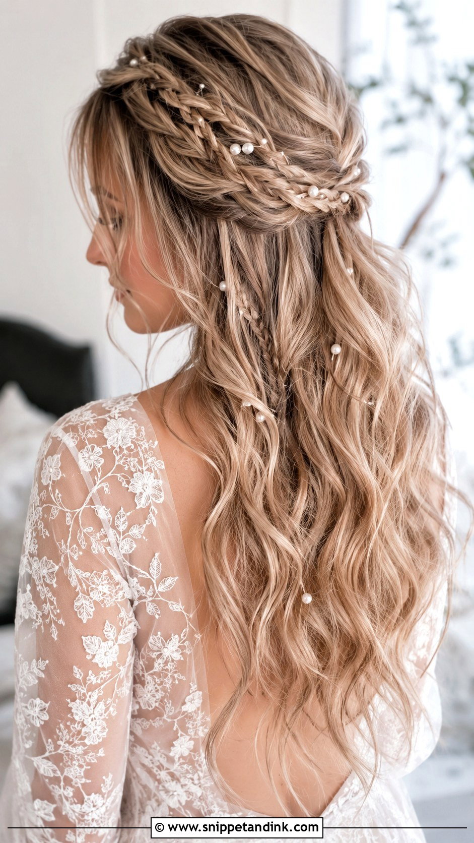 Boho Half Up Half Down Wedding Hair With Pearls - Snippet and Ink - 15 Half-Up Half-Down Wedding Hair Pearls