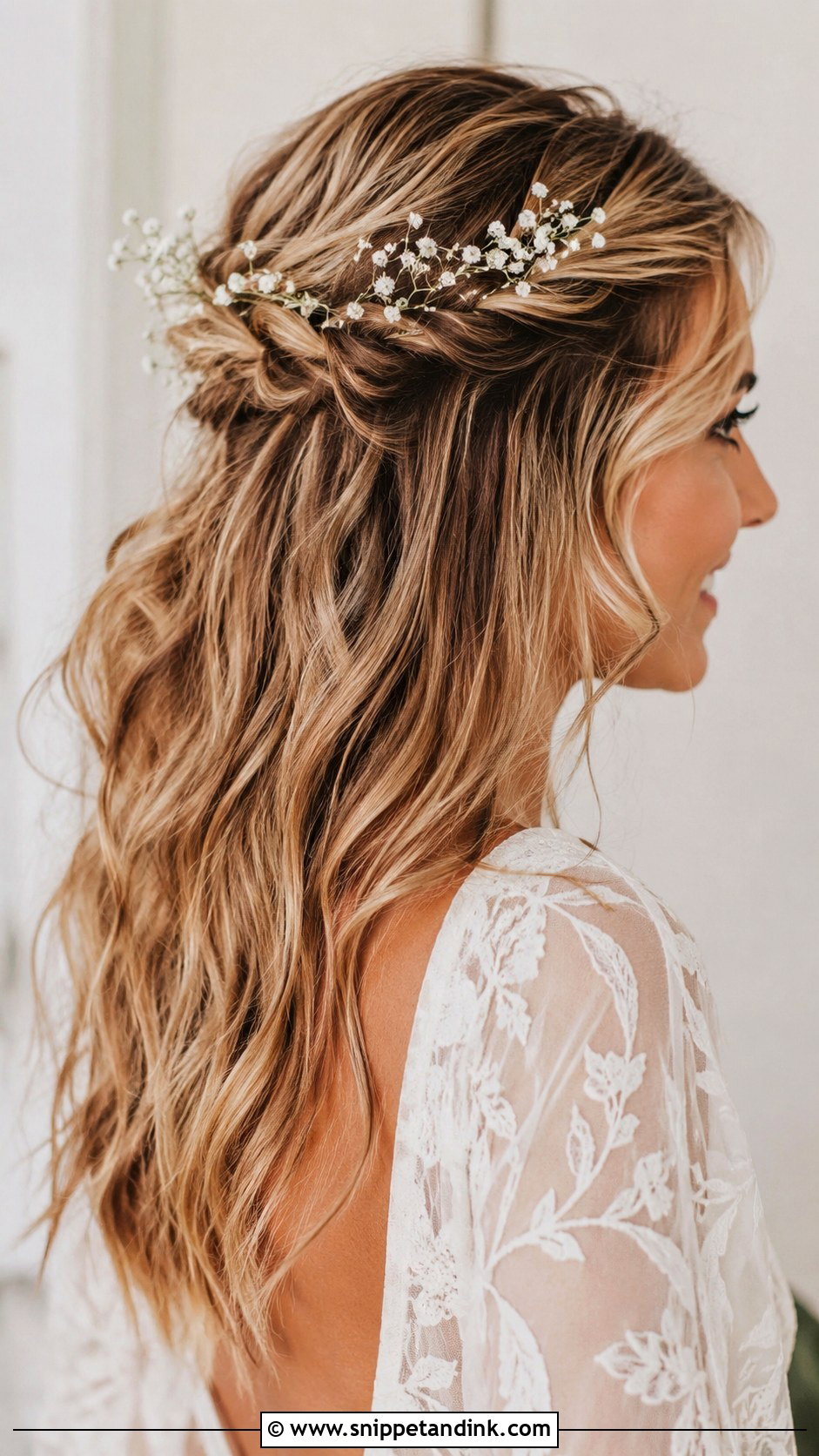 Boho Half Up Wedding Hair With Flowers - Snippet and Ink - 25 Half-Up Wedding Hair Styles