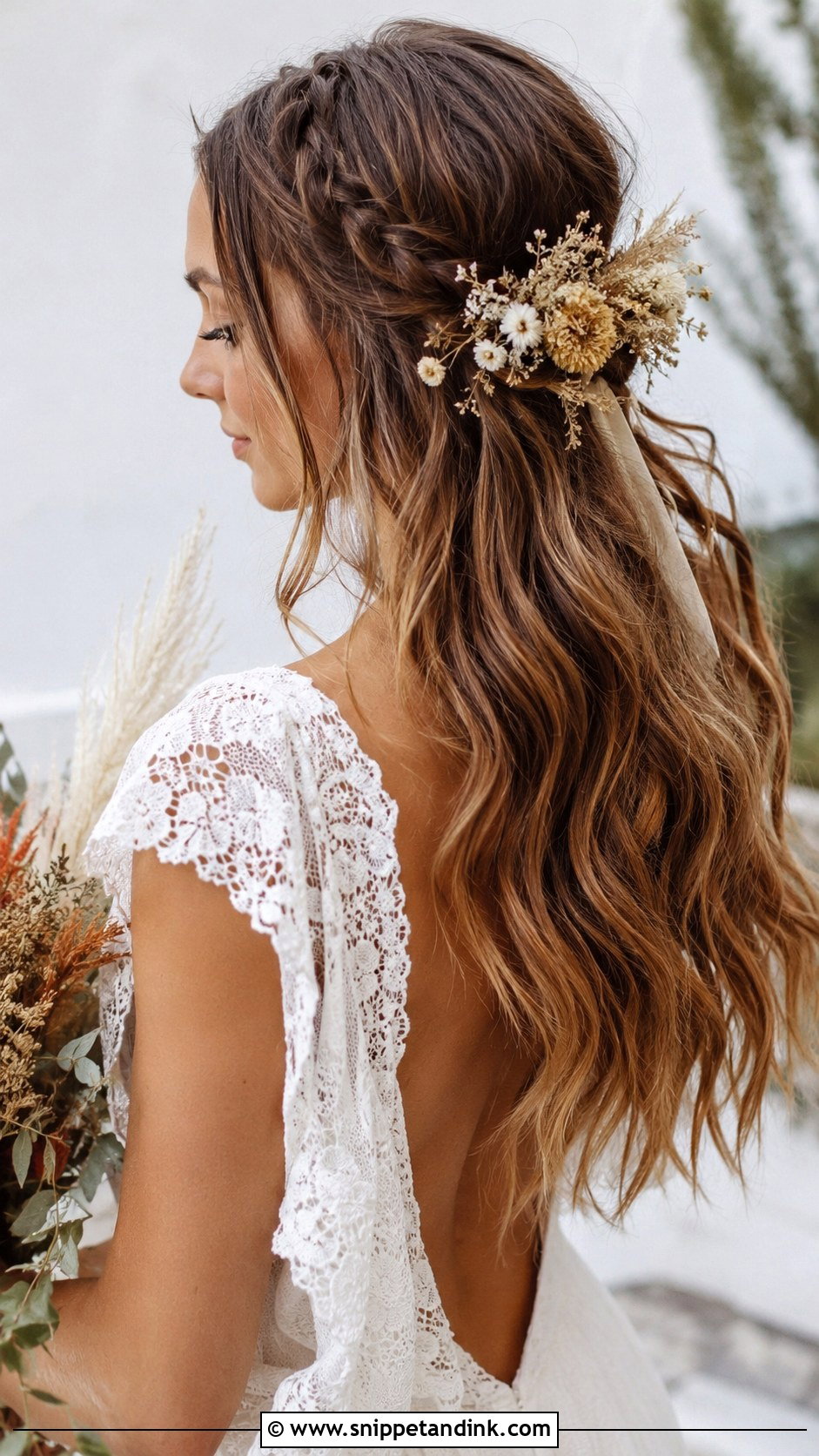 Boho Half Up Wedding Hair With Waves - Snippet and Ink - 20 Half-Up Wedding Ideas