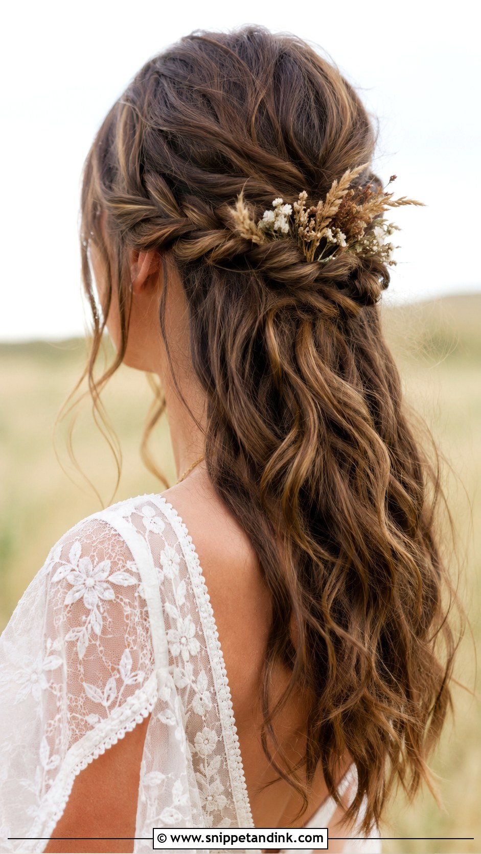 Boho Half Up Wedding Hairstyle - Snippet and Ink - 25 Half-Up Wedding Hairstyles for Long Hair