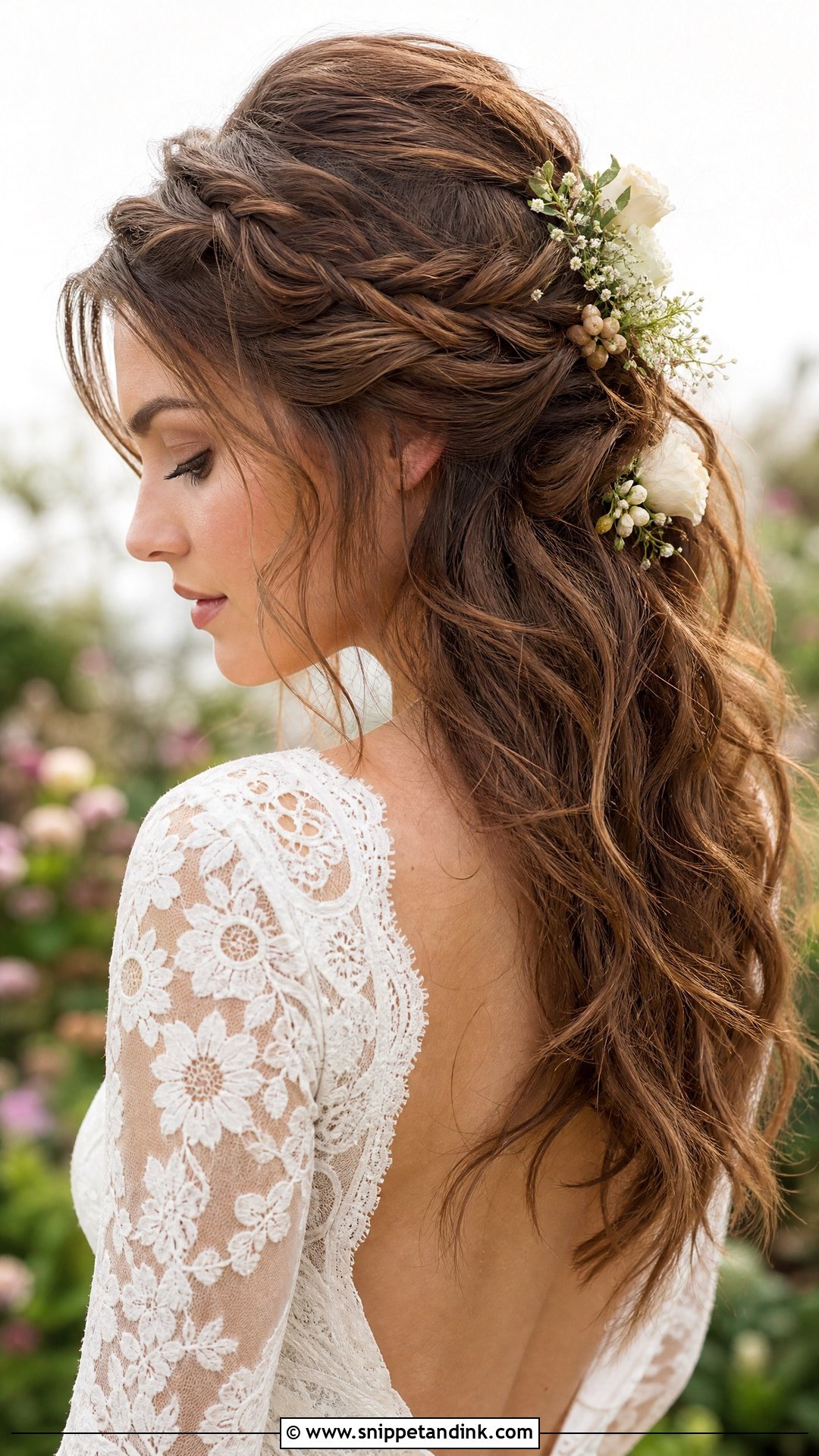 Boho Half Up Wedding Hairstyle With Flowers - Snippet and Ink - 20 Half-Up and Half-Down Wedding Hairstyles