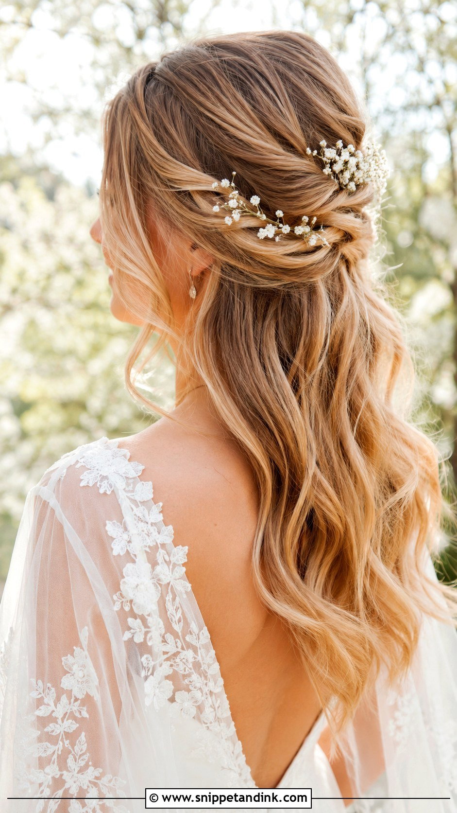 Boho Half Up With Babys Breath - Snippet and Ink - 25 Boho Half-Up Half-Down Wedding Hair Ideas