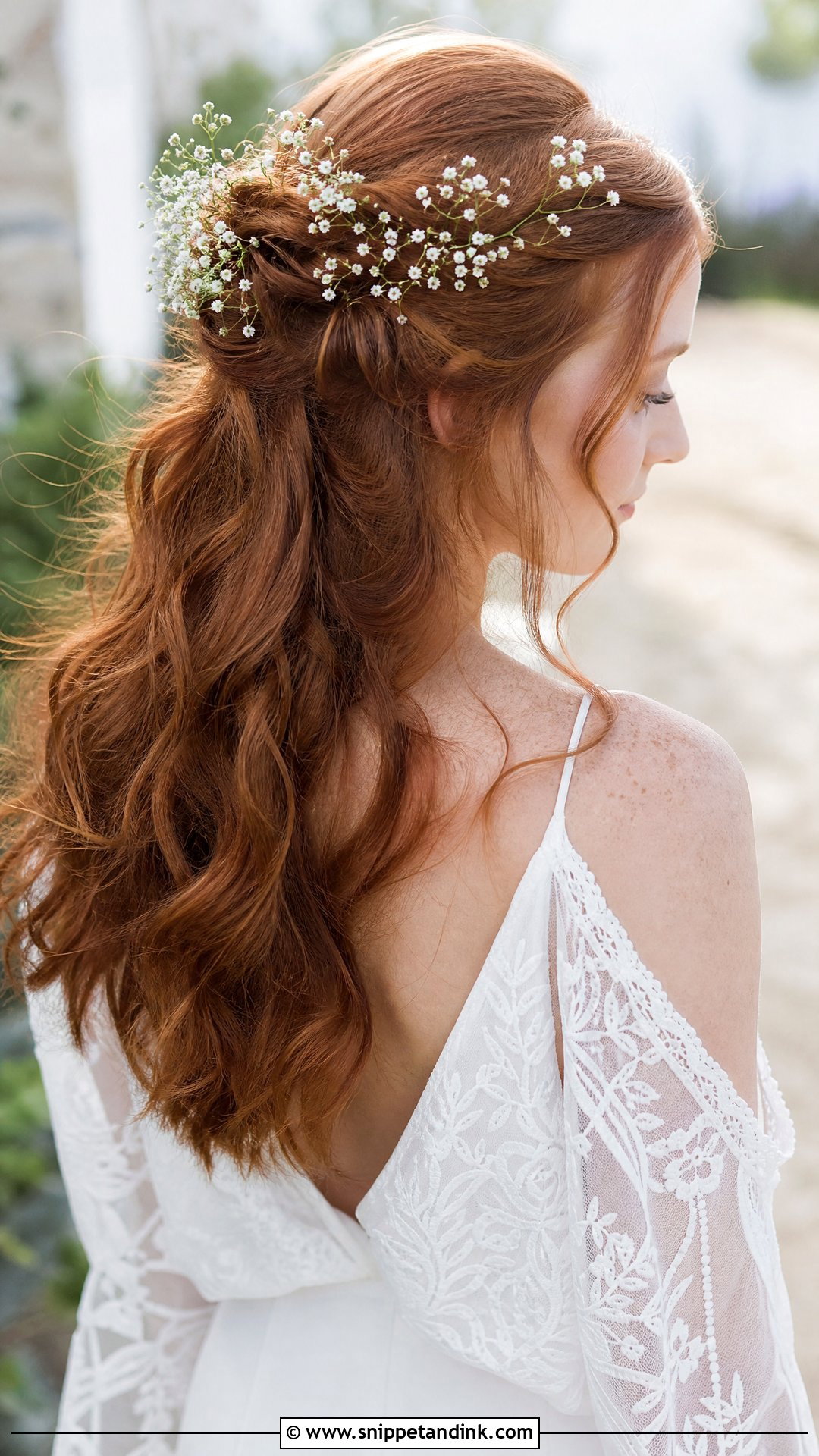Boho Half Up With Babys Breath - Snippet and Ink - 25 Boho Half-Up Bridal Hair Ideas