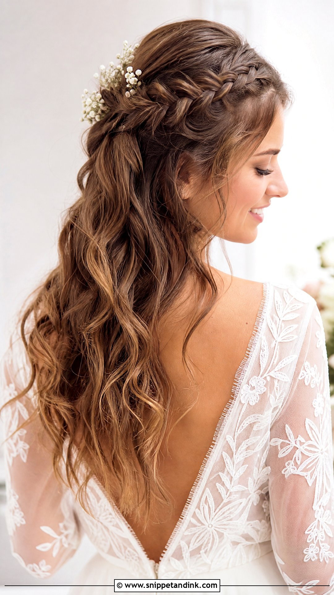 Boho Half Up With Braided Headband - Snippet and Ink - 25 Boho Half-Up Bridal Hair Ideas