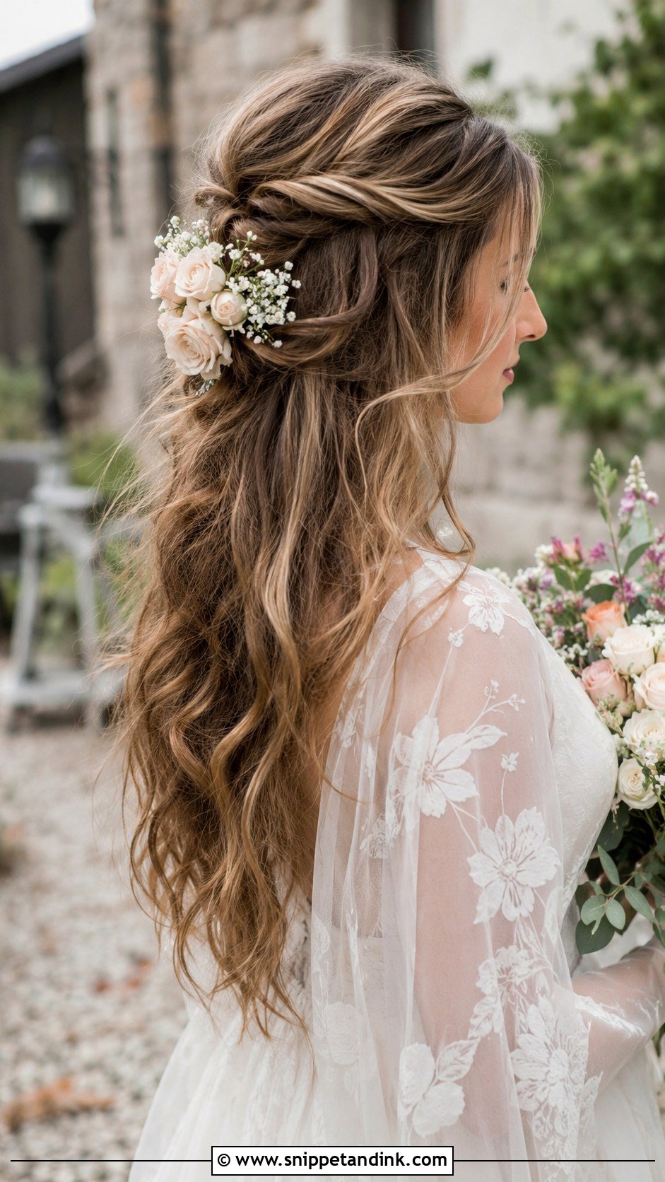 Boho Half Up With Flowers - Snippet and Ink - 20 Hair for Weddings