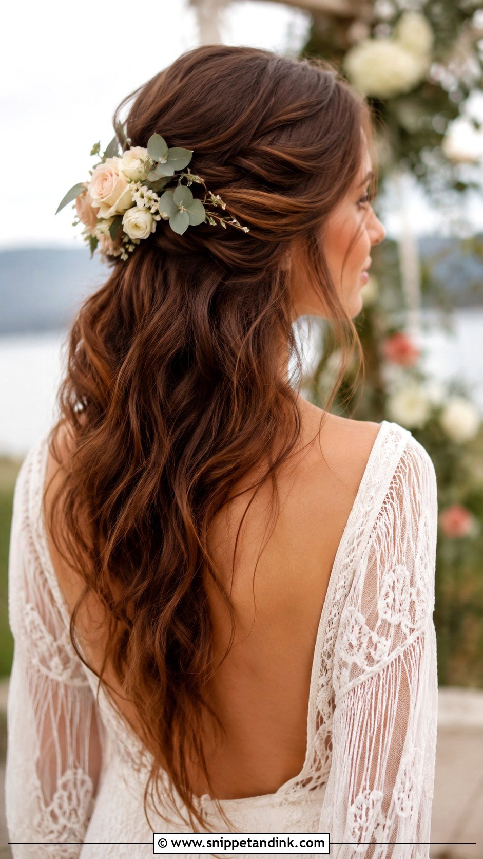 Boho Half Up With Flowers - Snippet and Ink - 30 Half-Up Wedding Hair Ideas