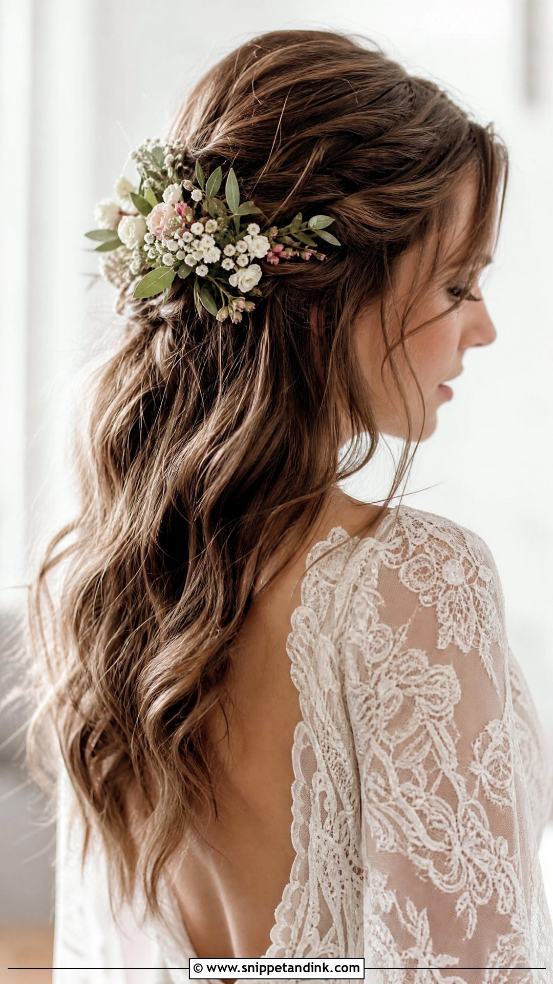 Boho Half Up With Flowers - Snippet and Ink - 20 Half-Up Bridal Hairstyles