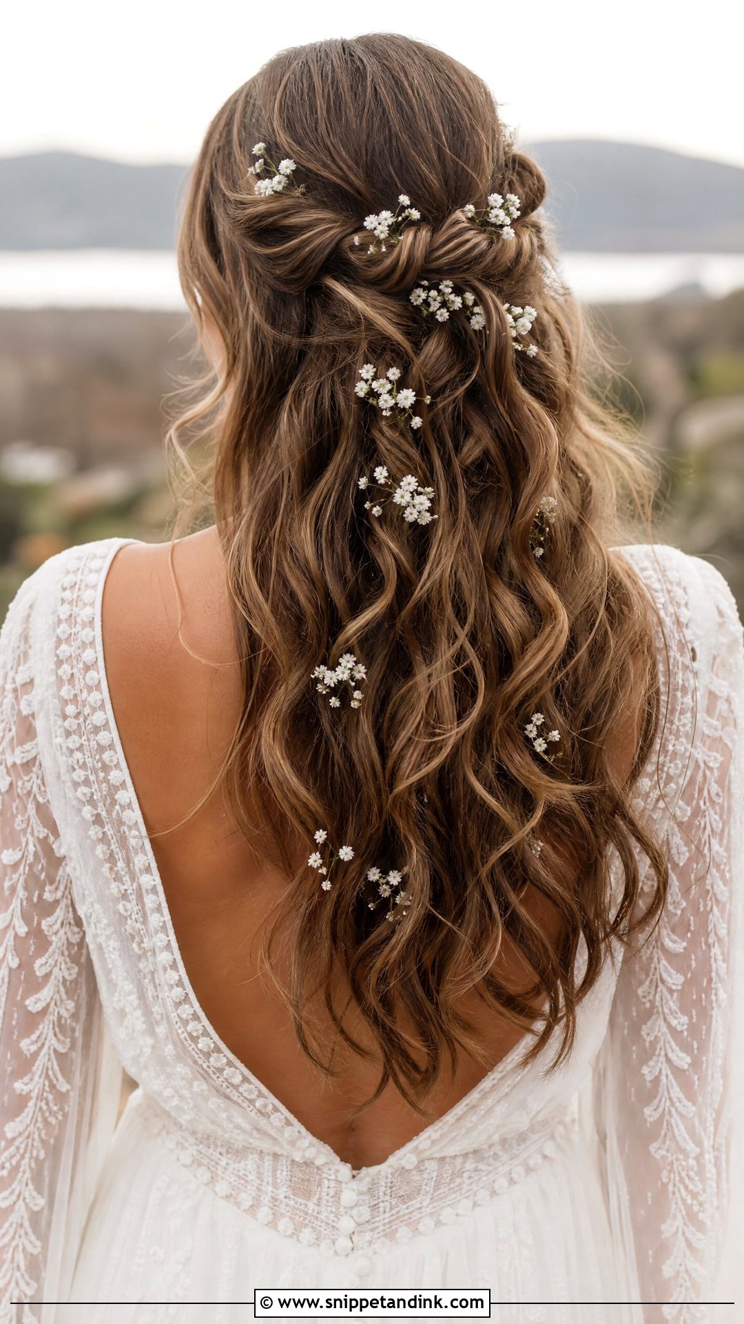 Boho Half Up With Flowers - Snippet and Ink - 20 Half-Up Do Wedding Ideas