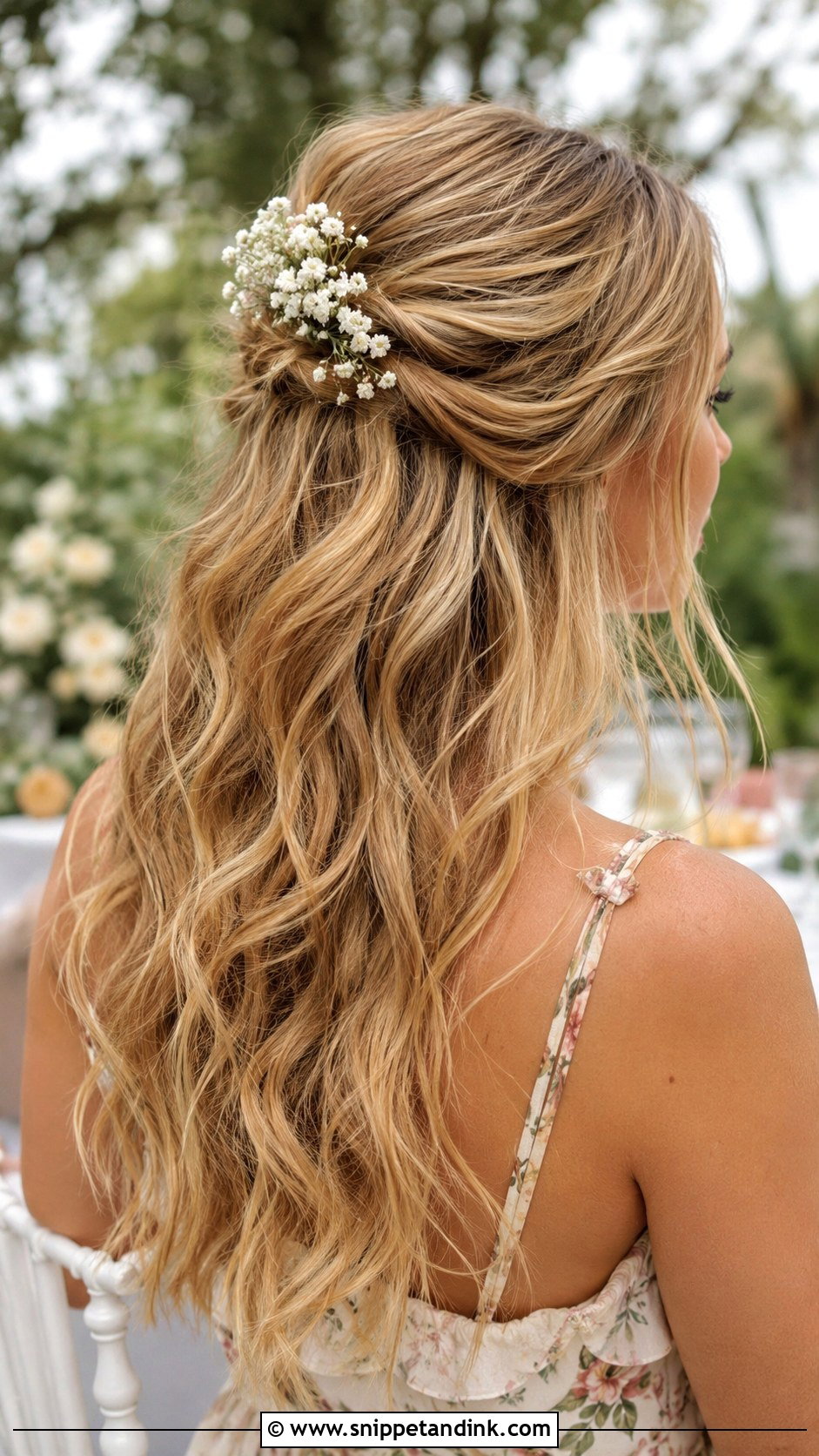 Boho Half Up With Flowers - Snippet and Ink - 30 Hairstyle for Engagement Ideas