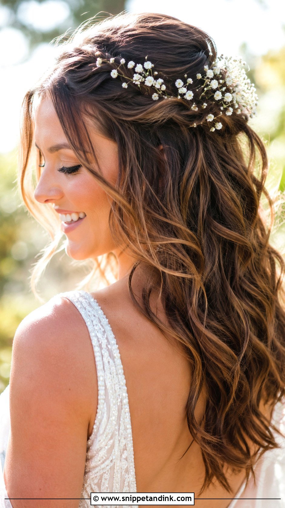 Boho Half Up With Flowers - Snippet and Ink - 30 Half-Up Half-Down Bride Hairstyles