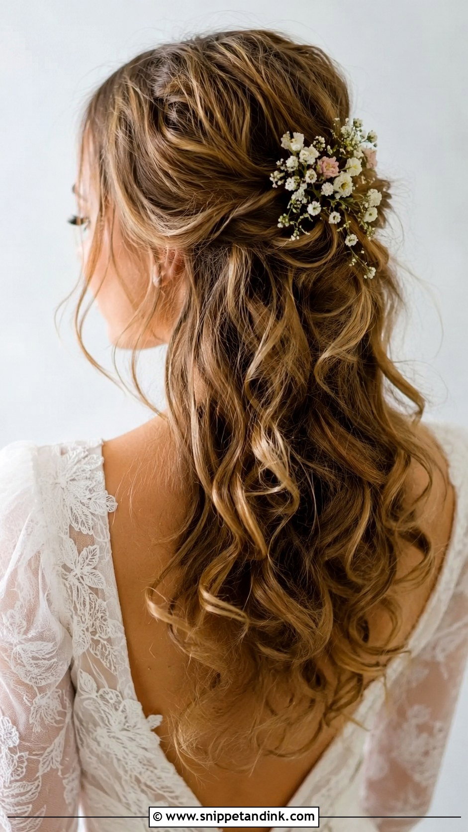 Boho Half Up With Flowers - Snippet and Ink - 20 Bride Half-Up Half-Down Ideas