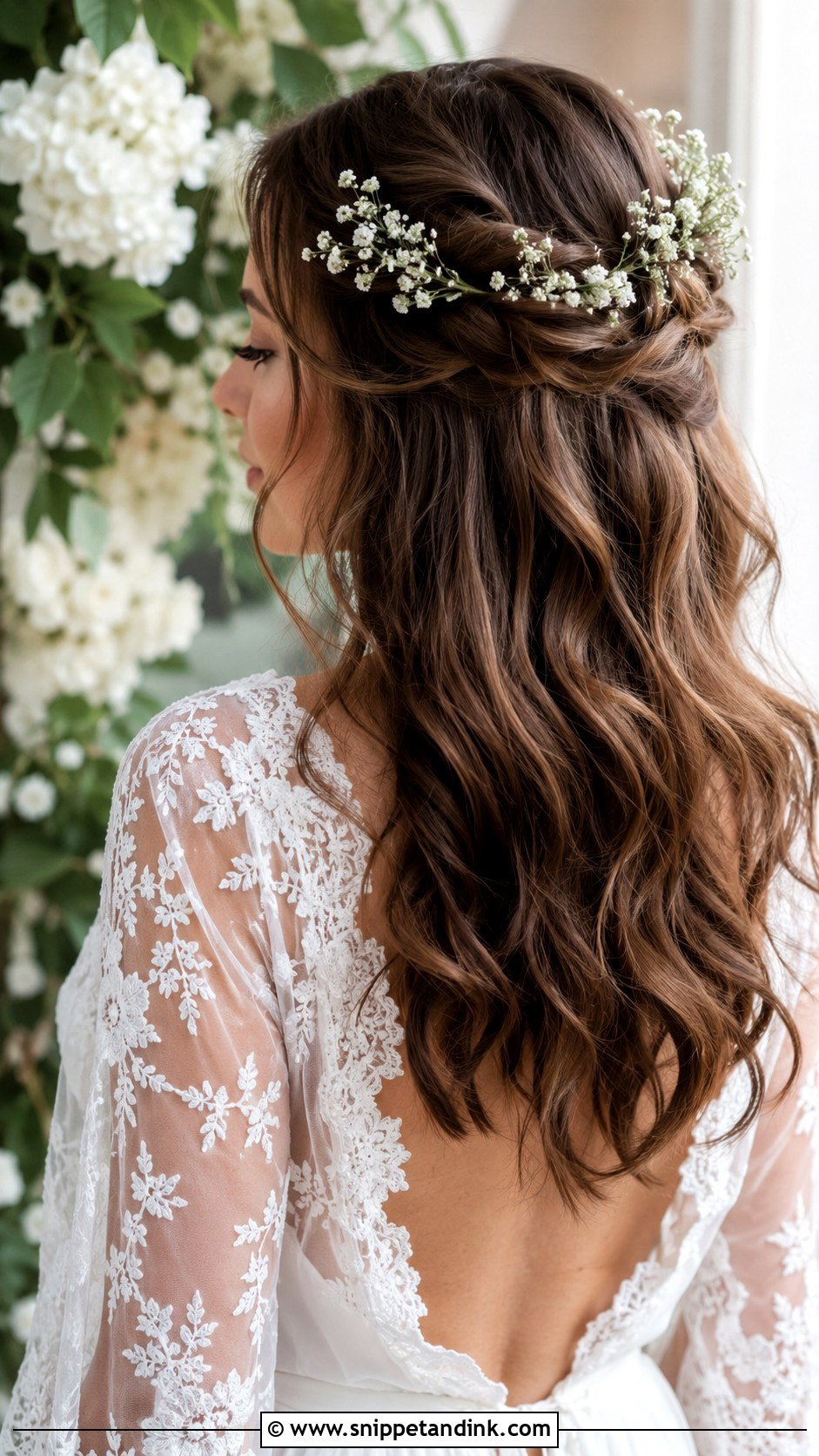 Boho Half Up With Fresh Flowers - Snippet and Ink - 20 Mid Length Bridal Half-Up Half-Down Hair Ideas