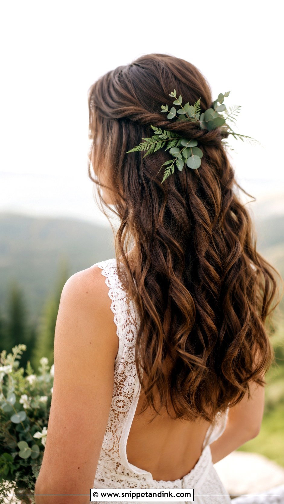 Boho Half Up With Greenery - Snippet and Ink - 25 Loose Half-Up Half-Down Wedding Hair Ideas
