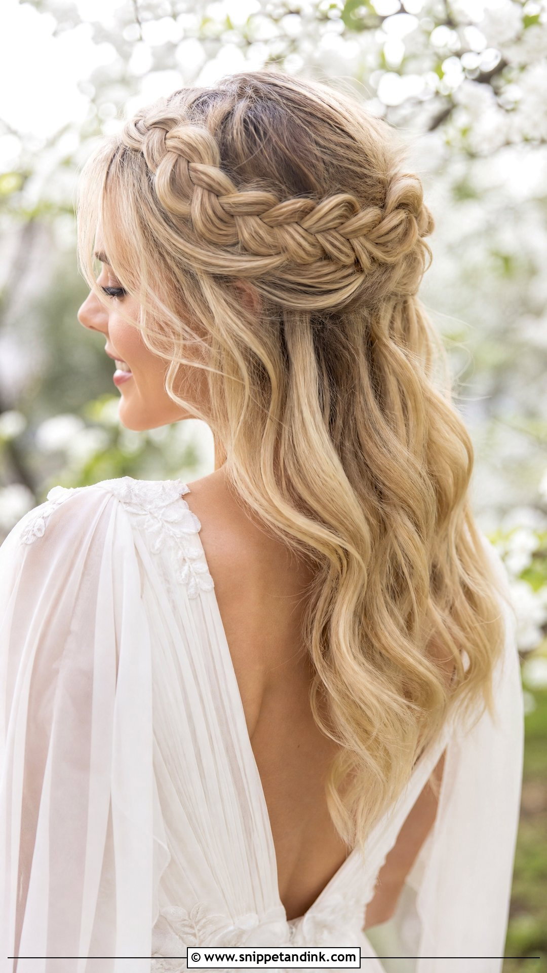 Boho Half Up With Halo Braid - Snippet and Ink - 25 Boho Half-Up Bridal Hair Ideas