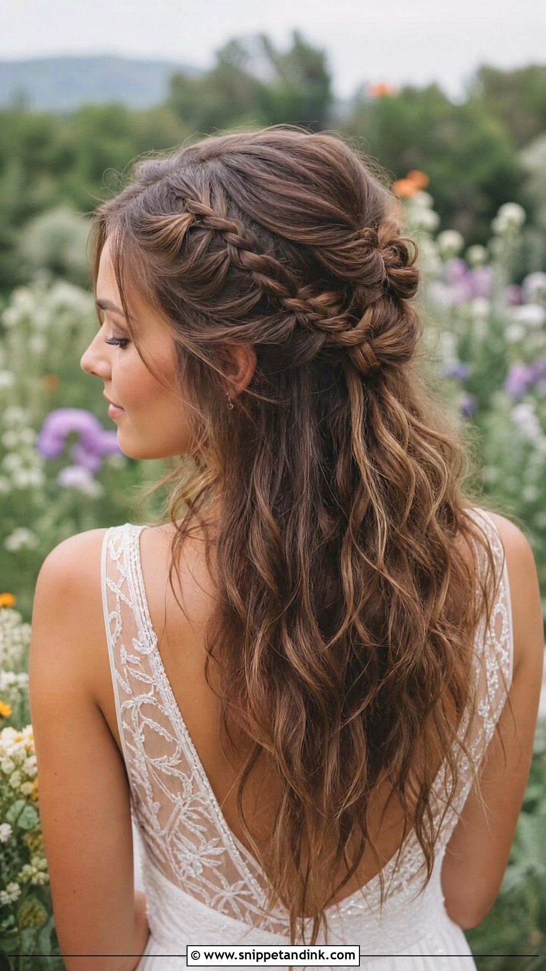Boho Half Up With Loose Braids And Waves - Snippet and Ink - 30 Hair Down Wedding Styles