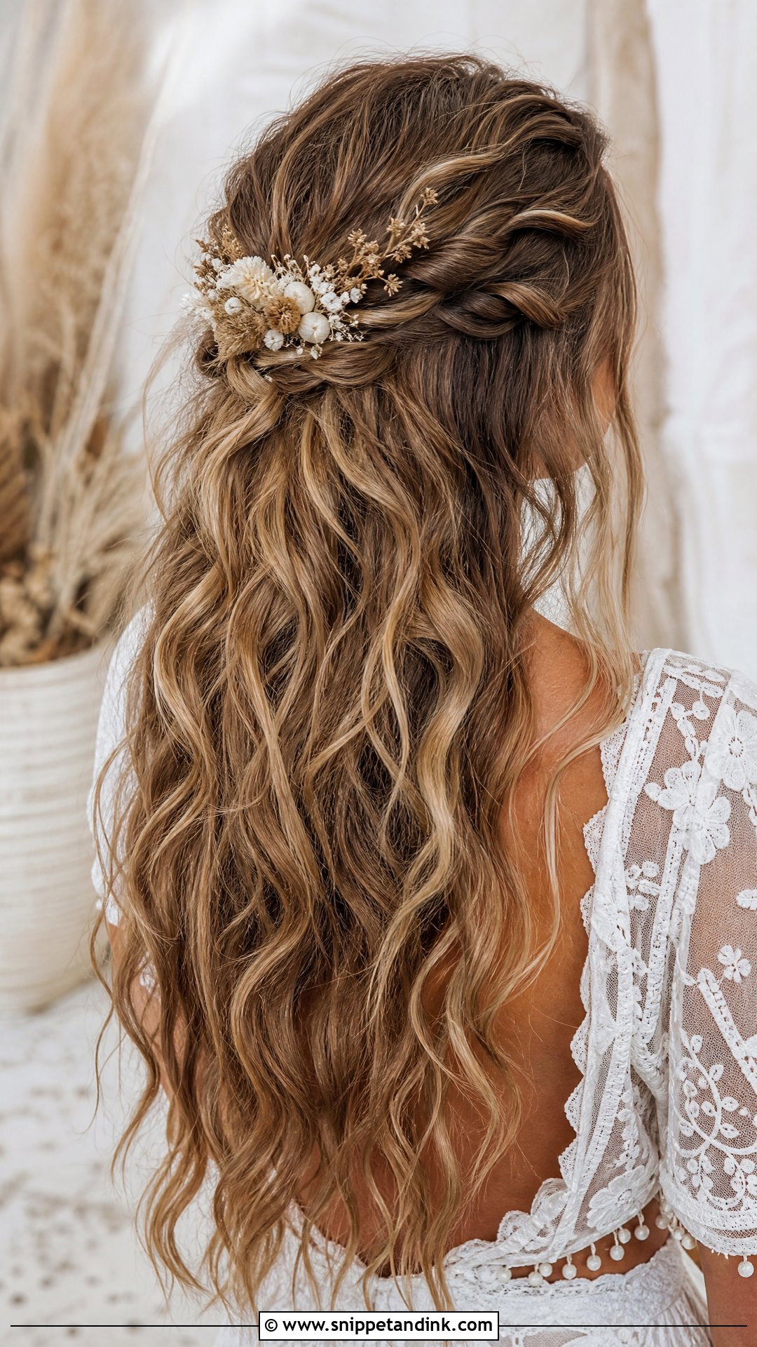 Boho Half Up With Loose Waves - Snippet and Ink - 20 Long Hair Bridal Hair Styles