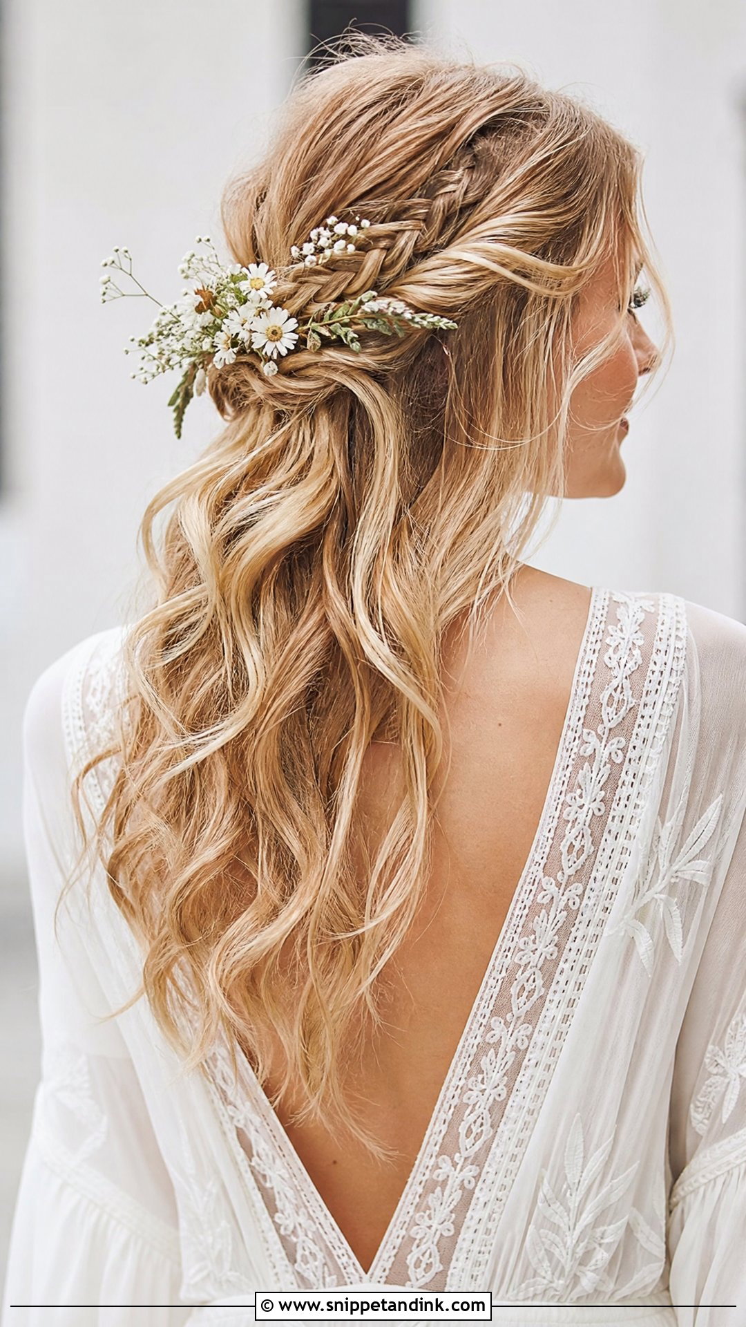 Boho Half Up With Loose Waves - Snippet and Ink - 20 Half-Up Wedding Hairstyles