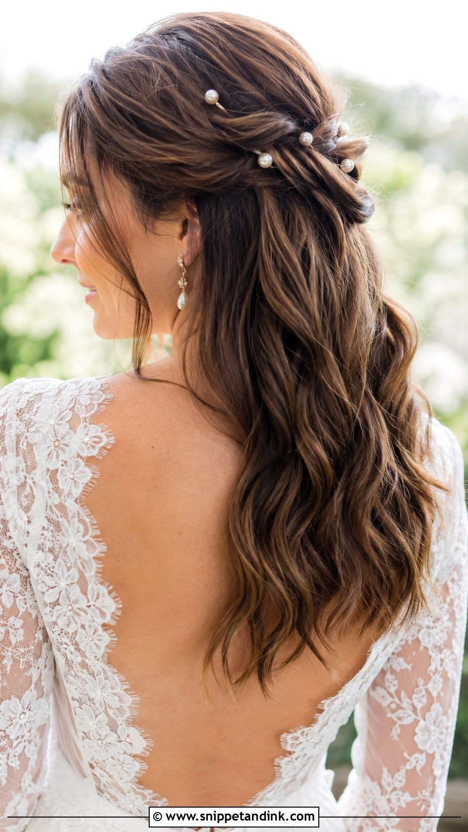 Boho Half Up With Pearl Accessories - Snippet and Ink - 25 Boho Half-Up Half-Down Wedding Hair Ideas