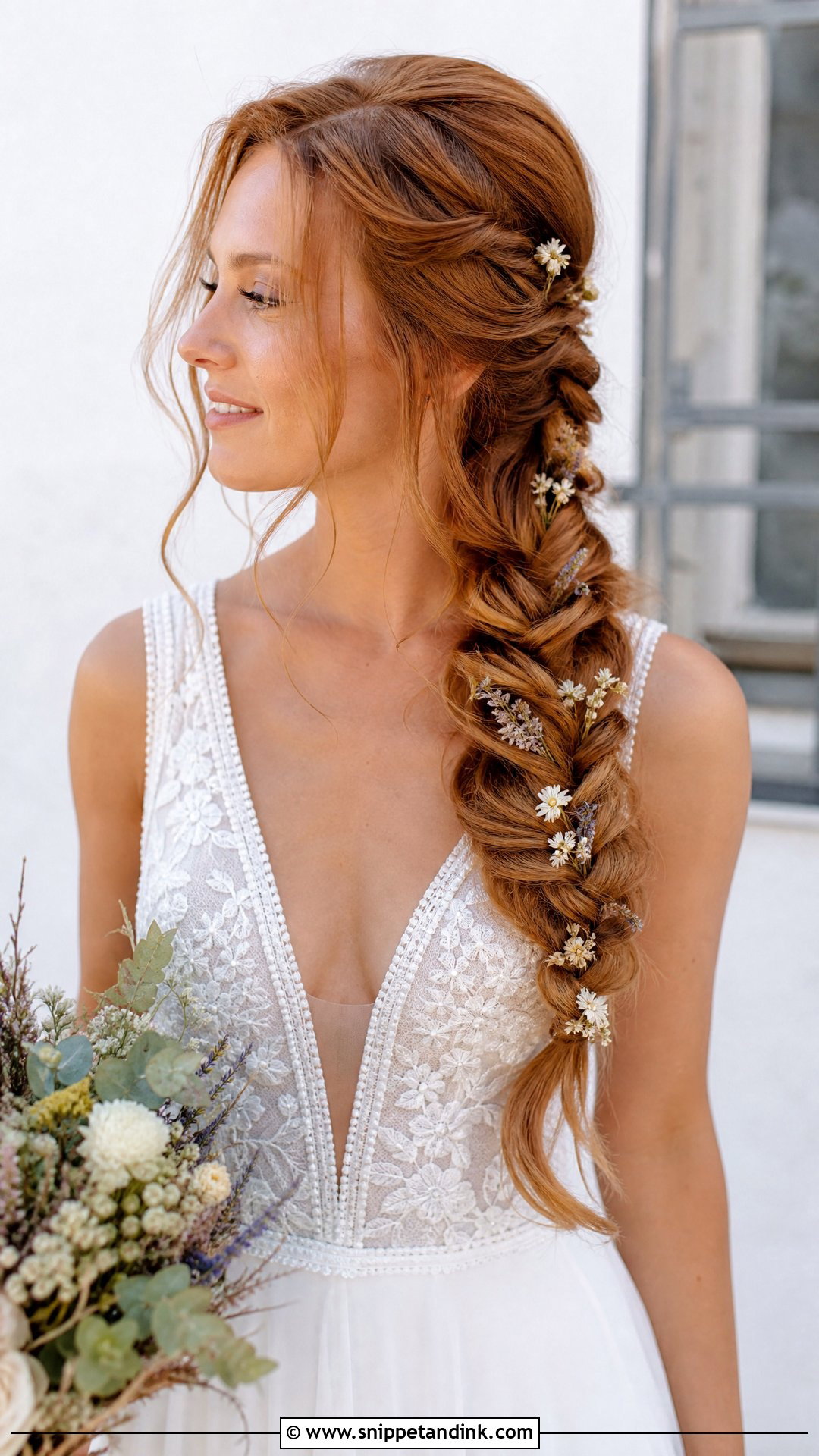 Boho Half Up With Side Braid - Snippet and Ink - 25 Boho Half-Up Bridal Hair Ideas