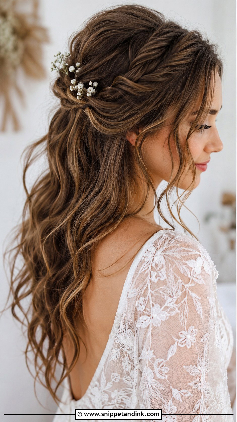 Boho Half Up With Twisted Strands - Snippet and Ink - 25 Elegant Half-Up Half-Down Wedding Hairstyles