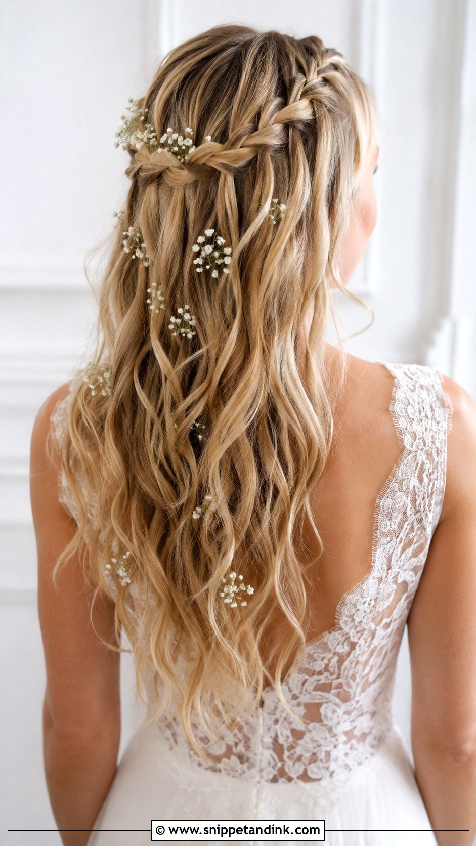 Boho Half Up With Waterfall Braid - Snippet and Ink - 35 Bridal Half-Up Half-Down Hair Ideas
