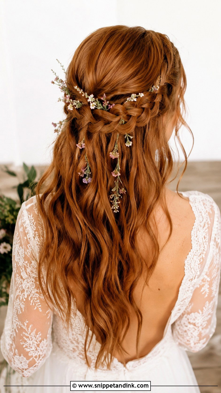 Boho Half Up With Waterfall Braid - Snippet and Ink - 20 Half-Up Wedding Hair for Bride Ideas