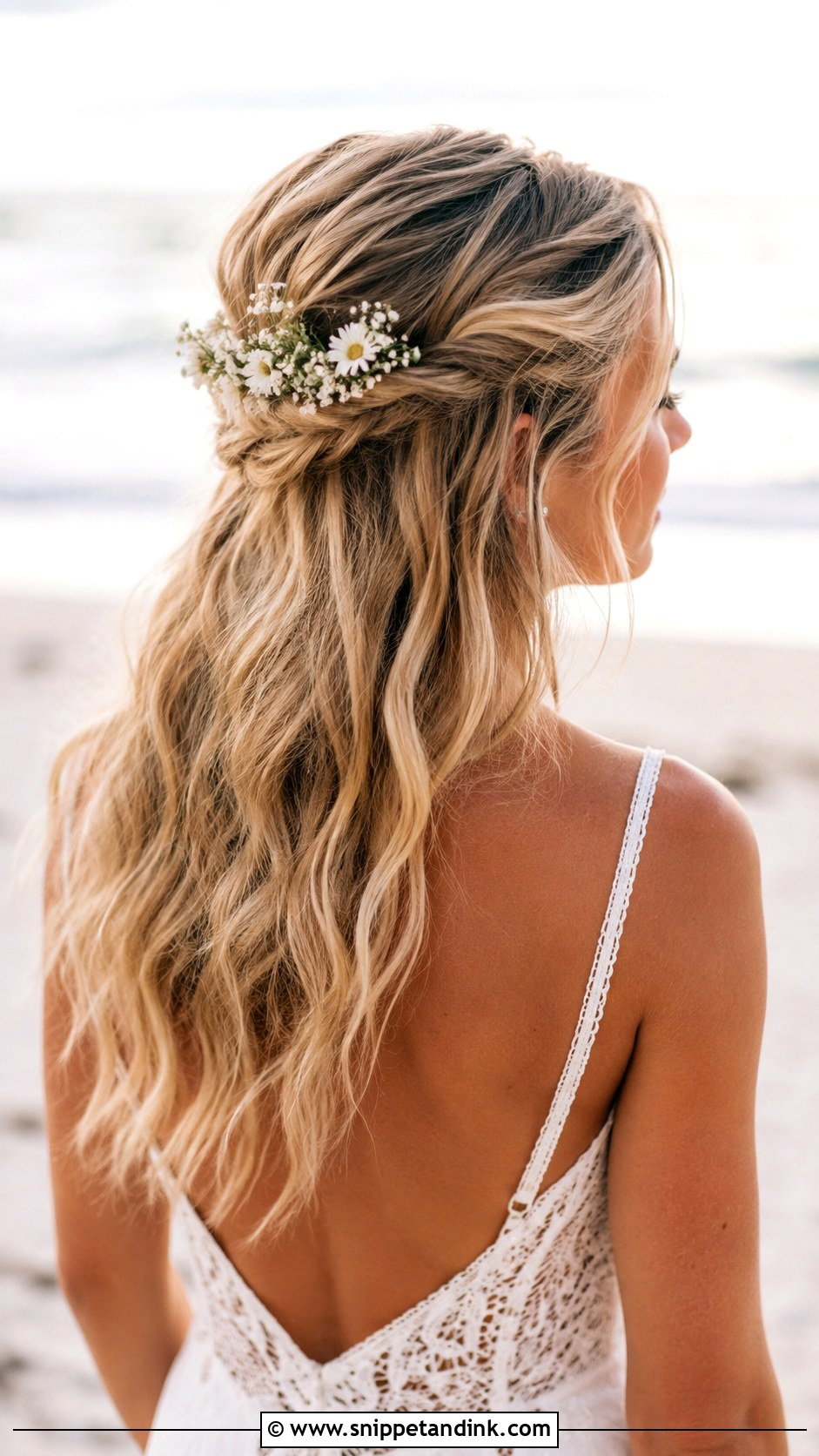 Boho Half Up With Waves - Snippet and Ink - 20 Bride to Be Hairstyles