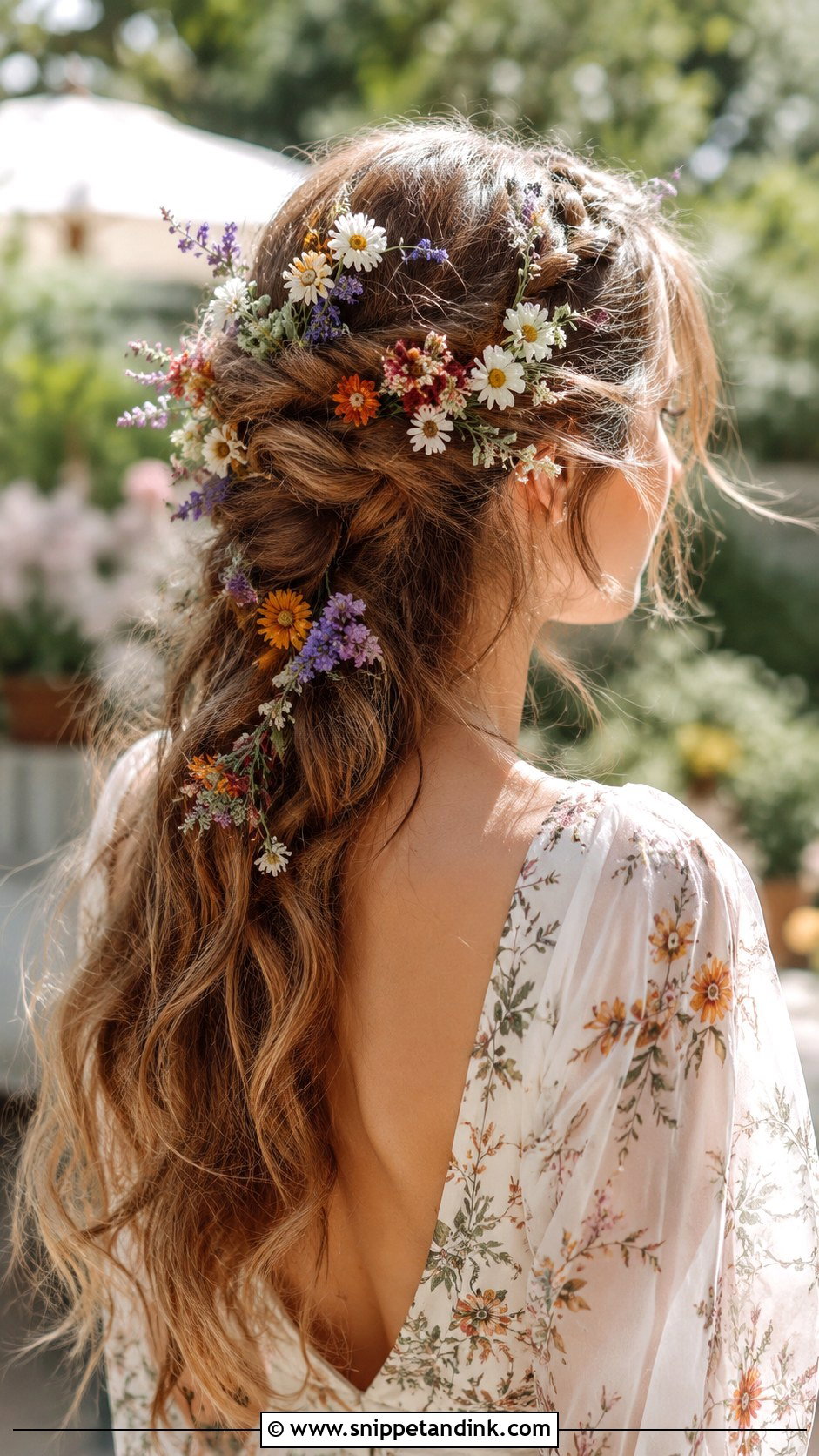 Boho Half Up With Wildflowers - Snippet and Ink - 25 Boho Half-Up Half-Down Wedding Hair Ideas