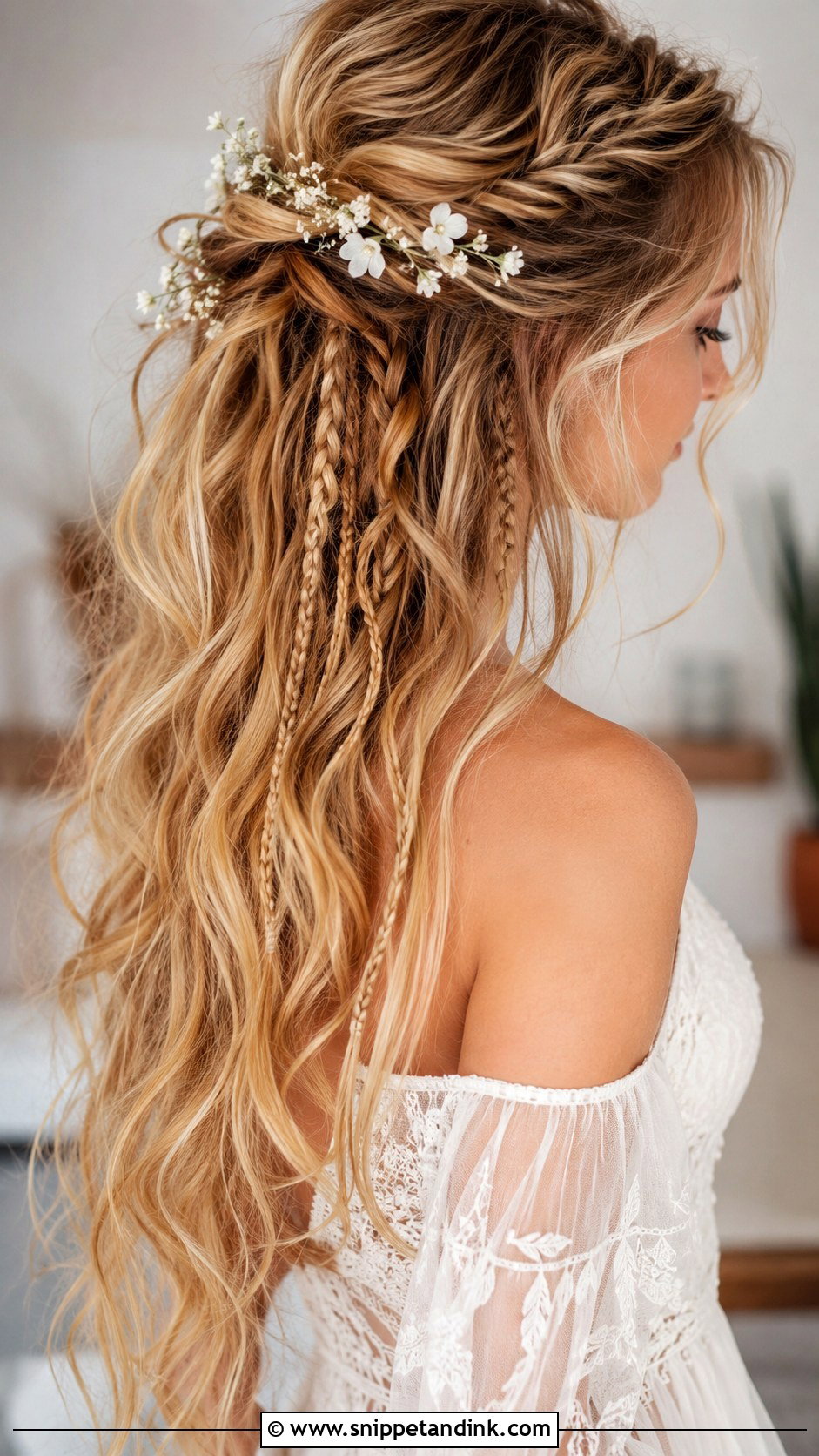 Boho Half Up with Multiple Tiny Braids - Snippet and Ink - 25 Medium Length Half-Up Half-Down Wedding Hairstyles