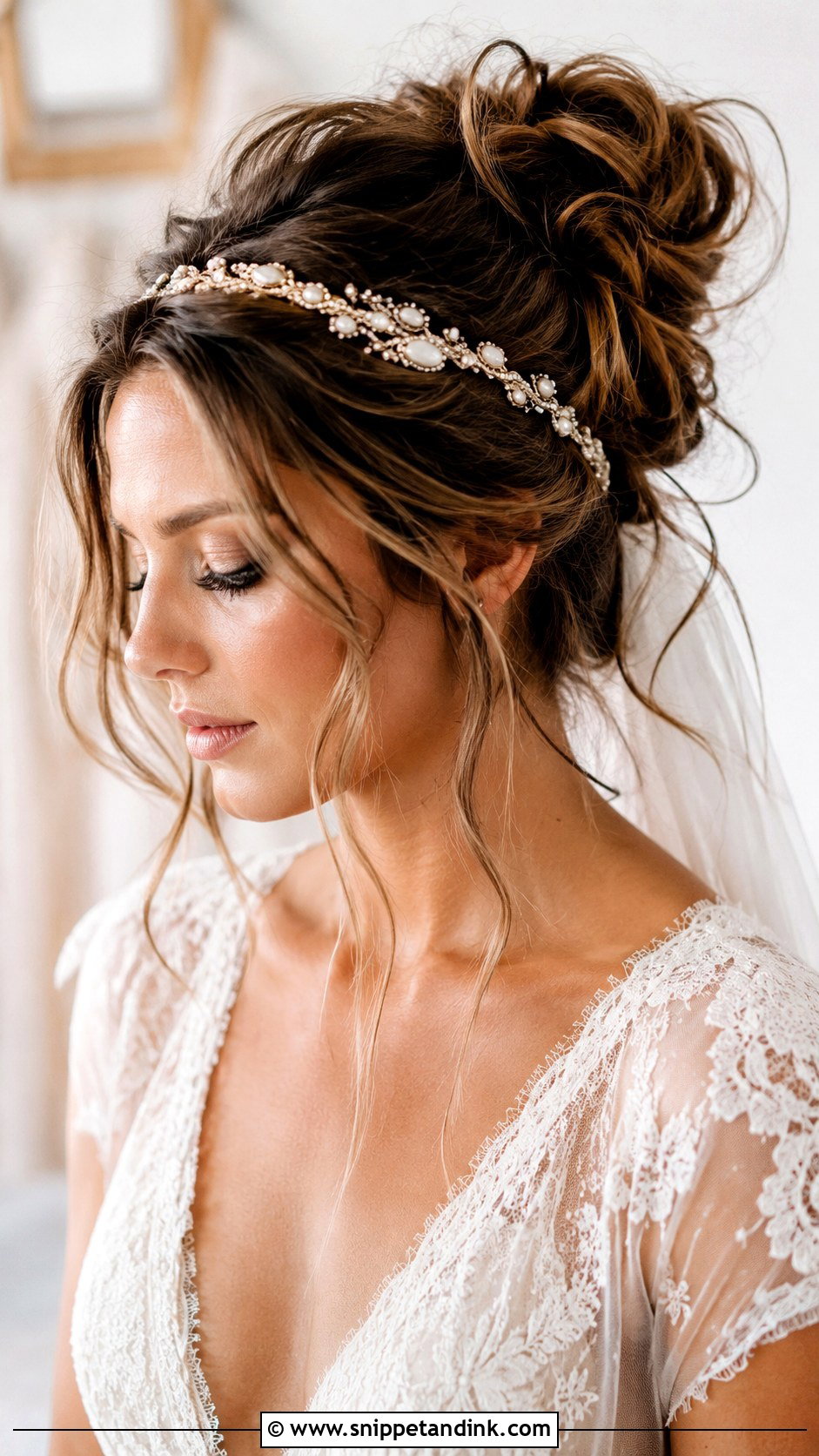 Boho Headband With Messy Bun - Snippet and Ink - 25 Wedding Hair with Headband Ideas