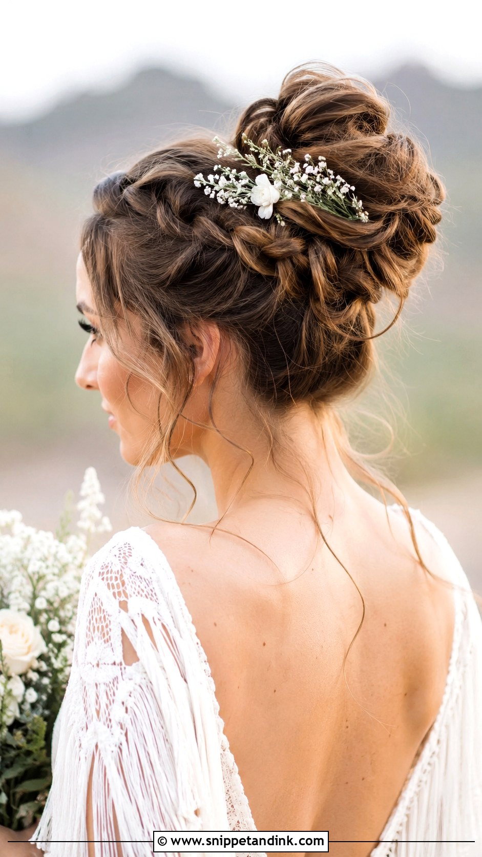 Boho High Bun Wedding Hairstyle - Snippet and Ink - 25 High Bun Wedding Hairstyles