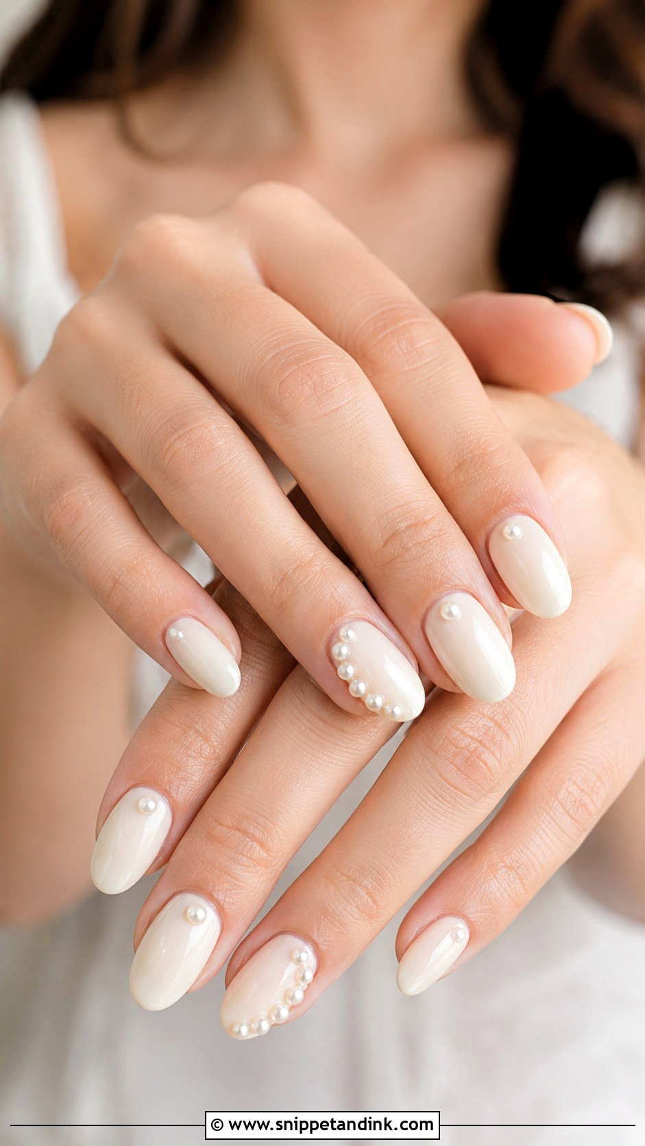Boho Ivory Wedding Nails With Pearl Accents - Snippet and Ink - 20 Boho Wedding Nails for Bride