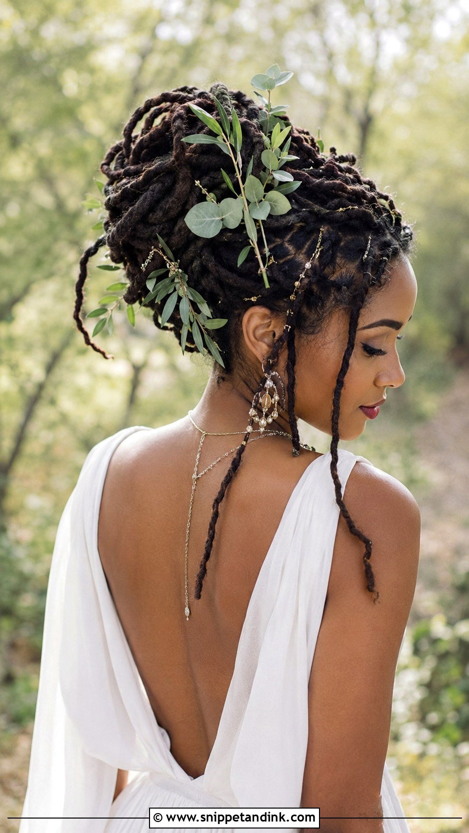 Boho Loc Updo with Greenery - Snippet and Ink - 20 Dreadlocks Wedding Hairstyles Brides