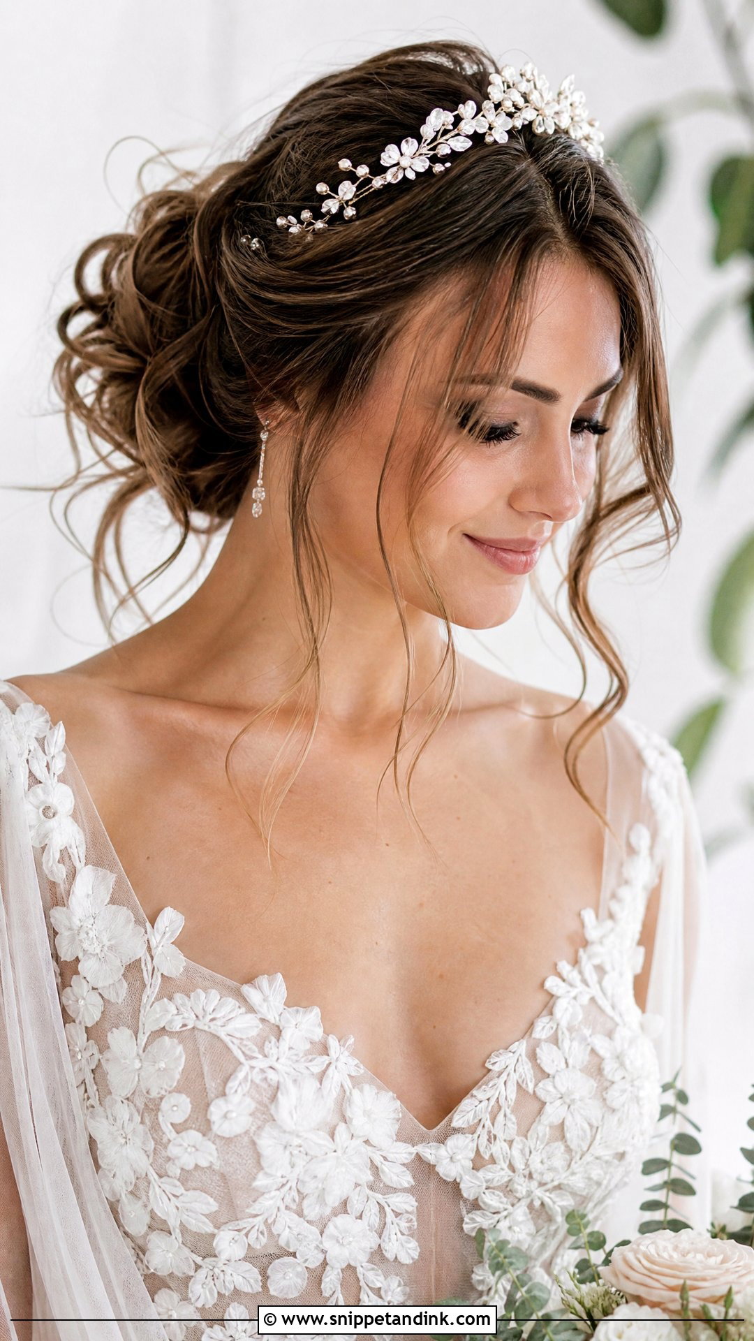 Boho Loose Updo With Tiara - Snippet and Ink - 20 Wedding Hairstyles with Tiara