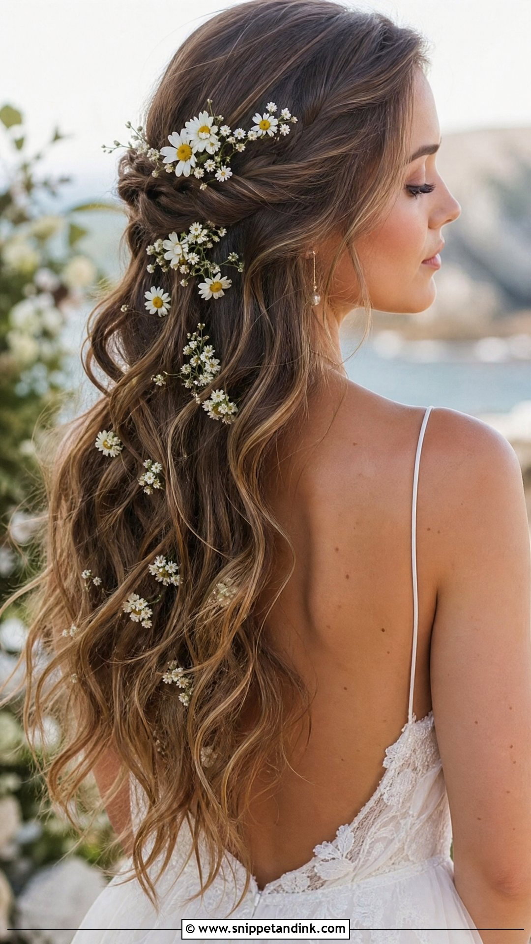 Boho Loose Waves With Flowers - Snippet and Ink - 20 Bohemian Bridal Hair Ideas