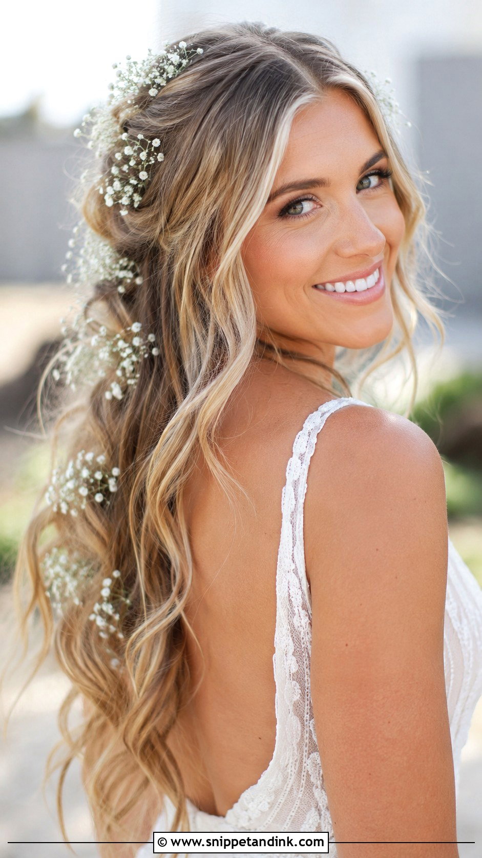 Boho Loose Waves with Flowers - Snippet and Ink - 30 Bridal Hairstyles for Long Hair