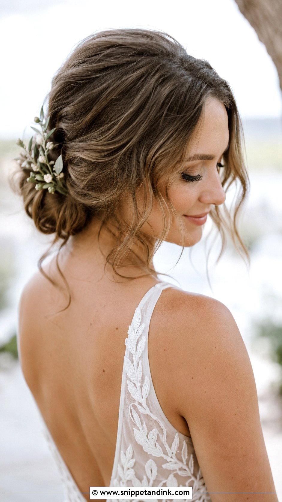 Boho Low Bun With Loose Waves - Snippet and Ink - 25 Bridal Updos for Medium Hair