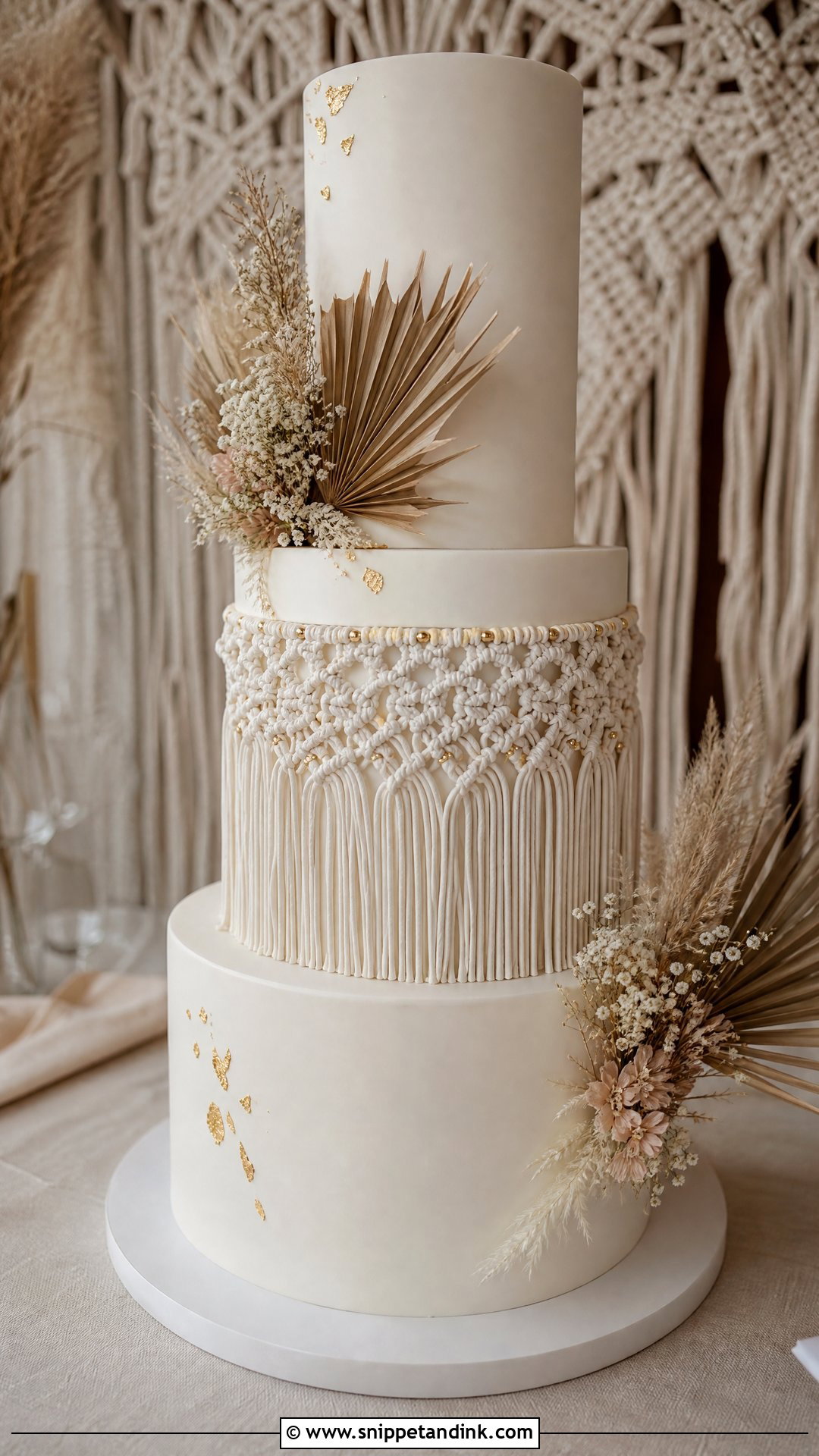 Boho Macrame Wedding Cake - Snippet and Ink - 25 Boho Cake Design Ideas for Wedding
