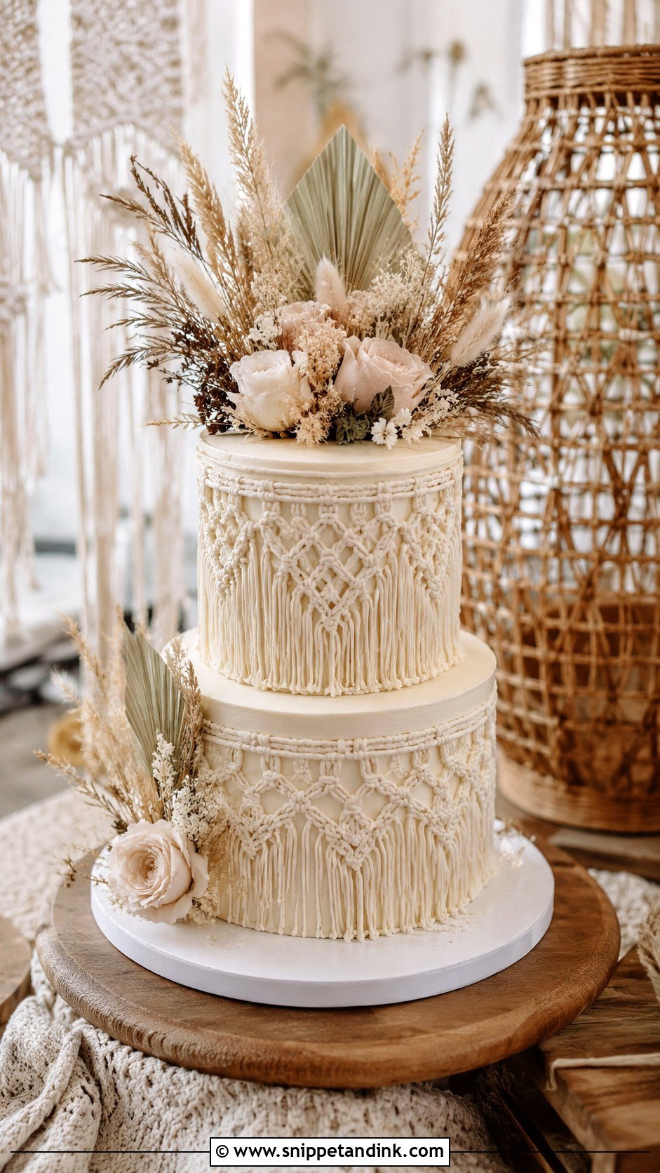 Boho Macrame Wedding Cake - Snippet and Ink - 20 Boho Style Cake Ideas for Wedding