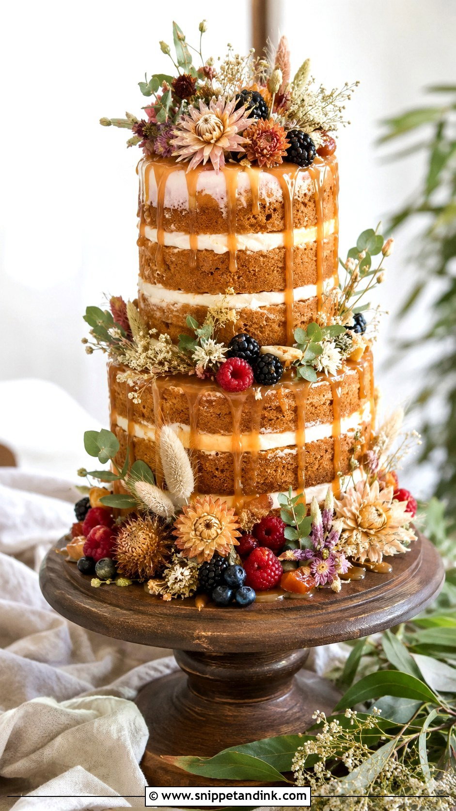 Boho Naked Wedding Cake - Snippet and Ink - 20 Boho Style Cake Ideas for Wedding