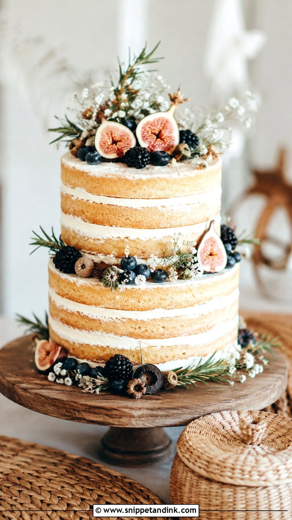Boho Naked Wedding Cake - Snippet and Ink - 20 Bohemian Cake Ideas for Wedding