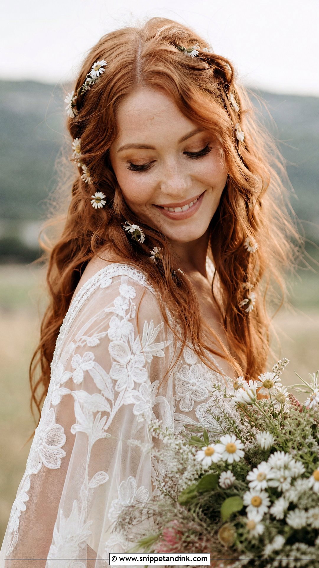 Boho Open Hair with Flowers - Snippet and Ink - 20 Open Hair Wedding Hairstyle Ideas